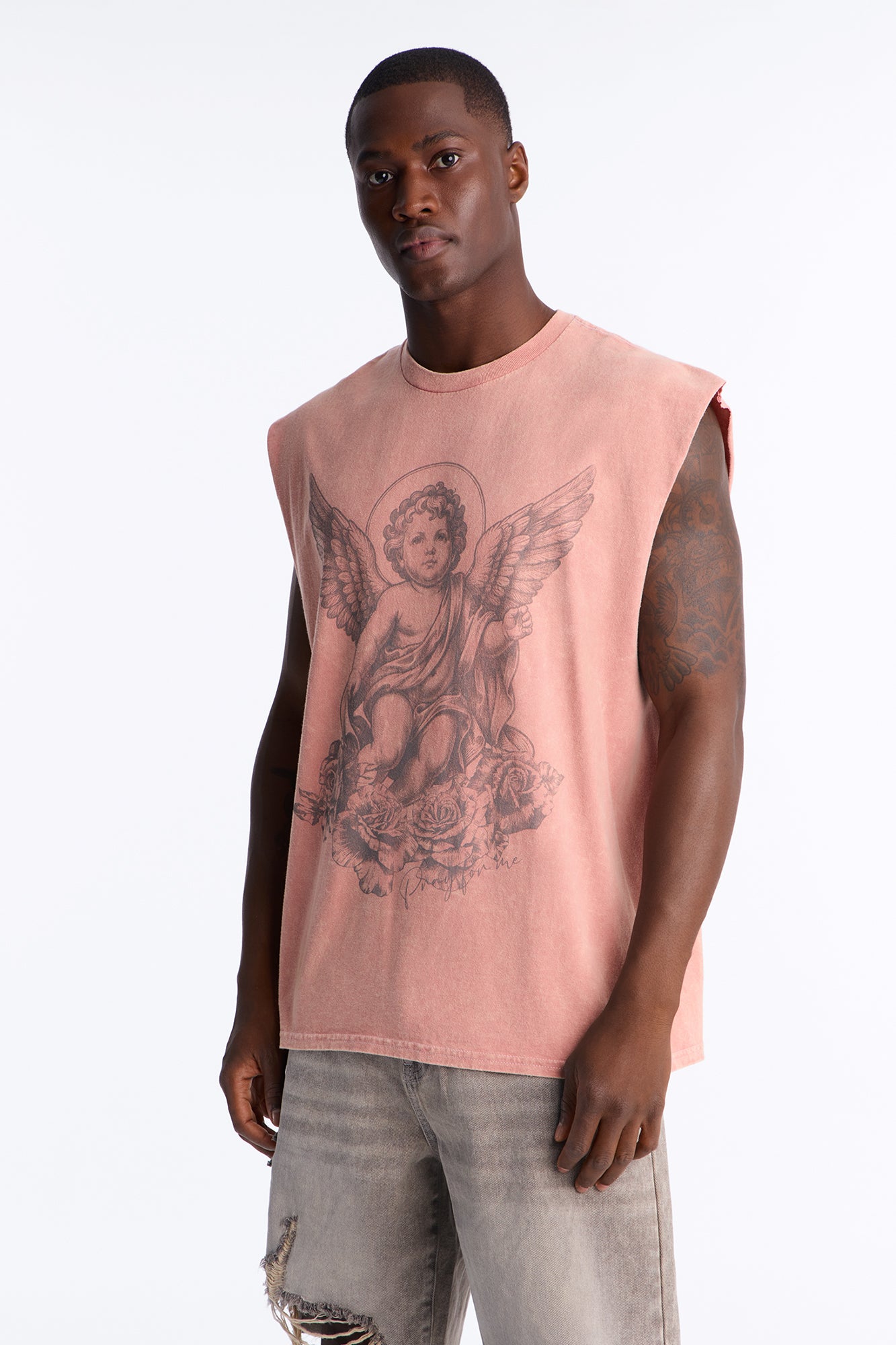Pray For Me Vintage Oversized Muscle Tee - Coral