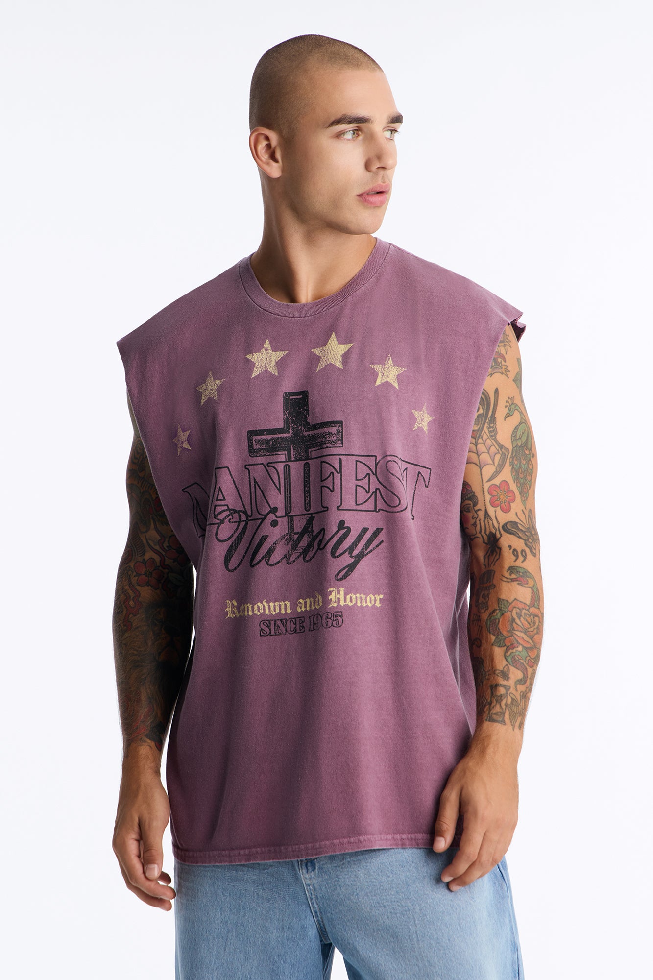 Manifest Victory Vintage Oversized Muscle Tank - Purple