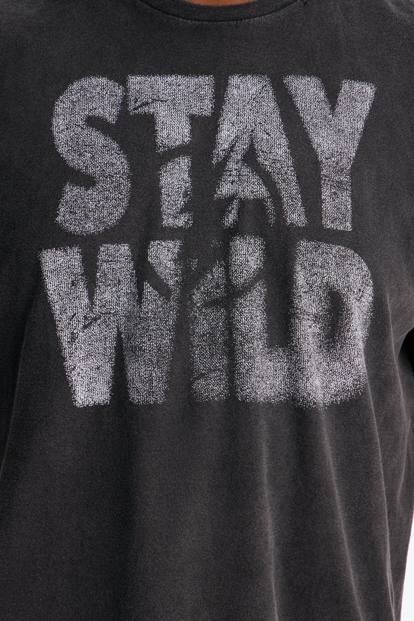 Stay Wild Distressed Vintage Oversized Muscle Tank - Black