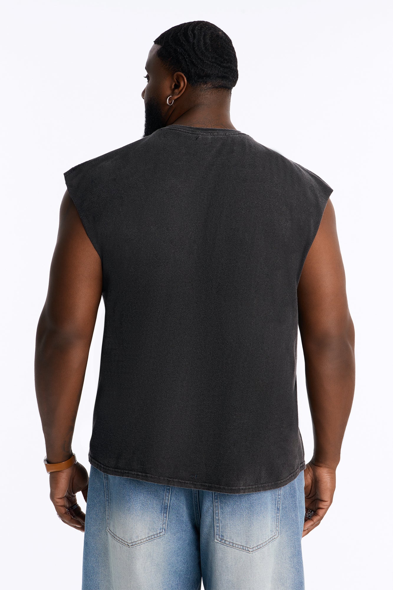 Stay Wild Distressed Vintage Oversized Muscle Tank - Black