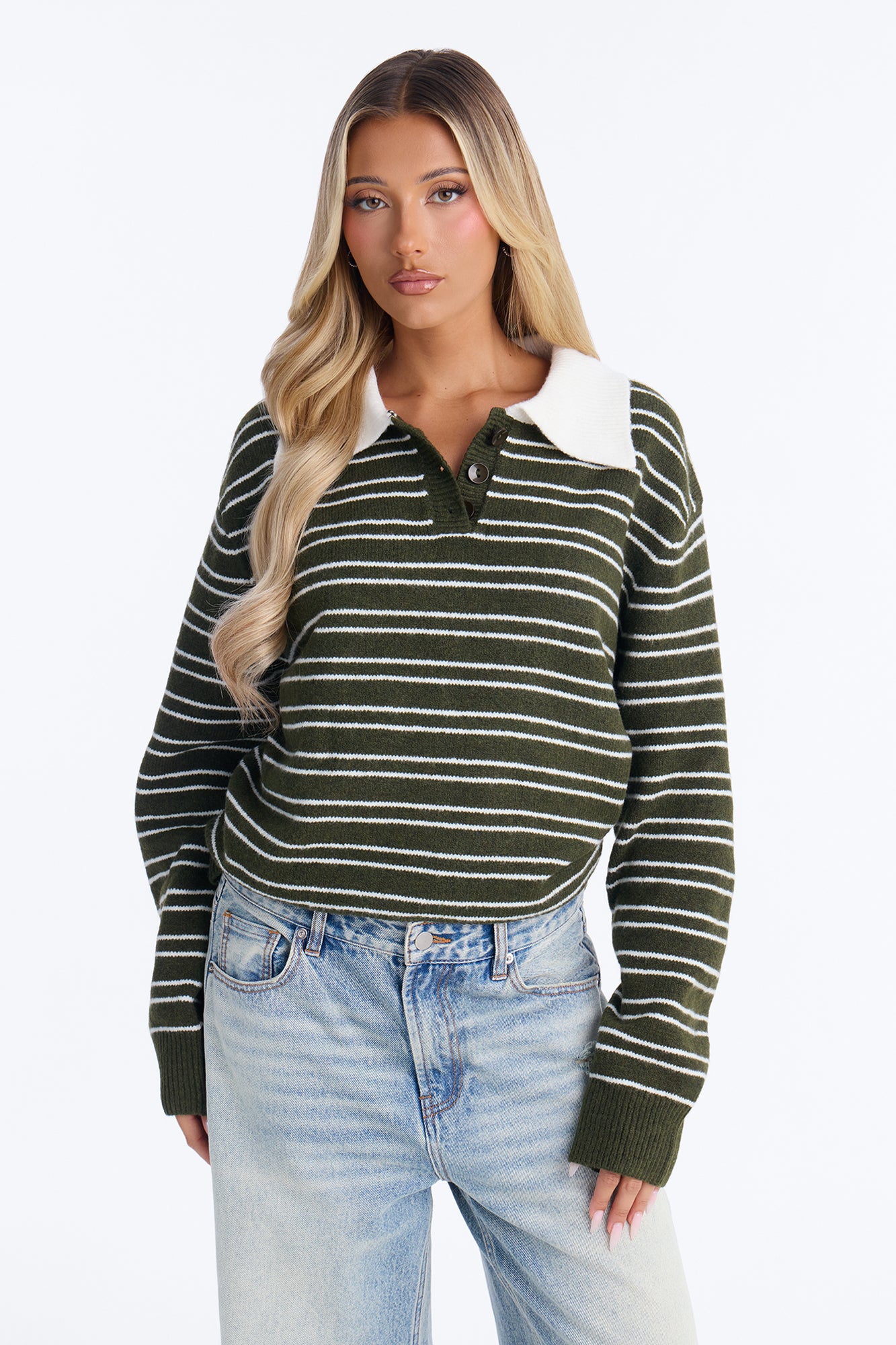 Just A Stripe Girl Sweater - Olive/combo