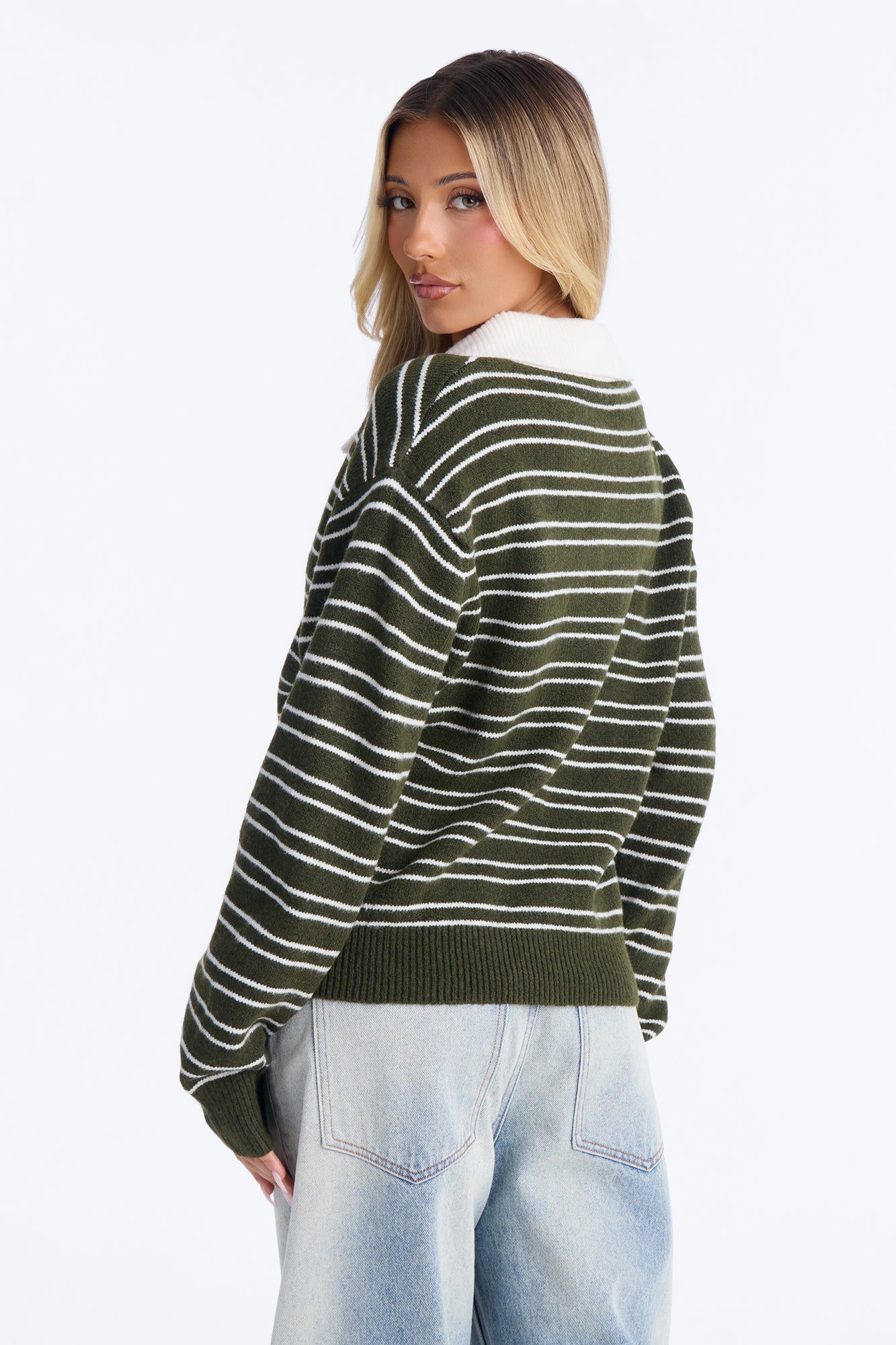 Just A Stripe Girl Sweater - Olive/combo