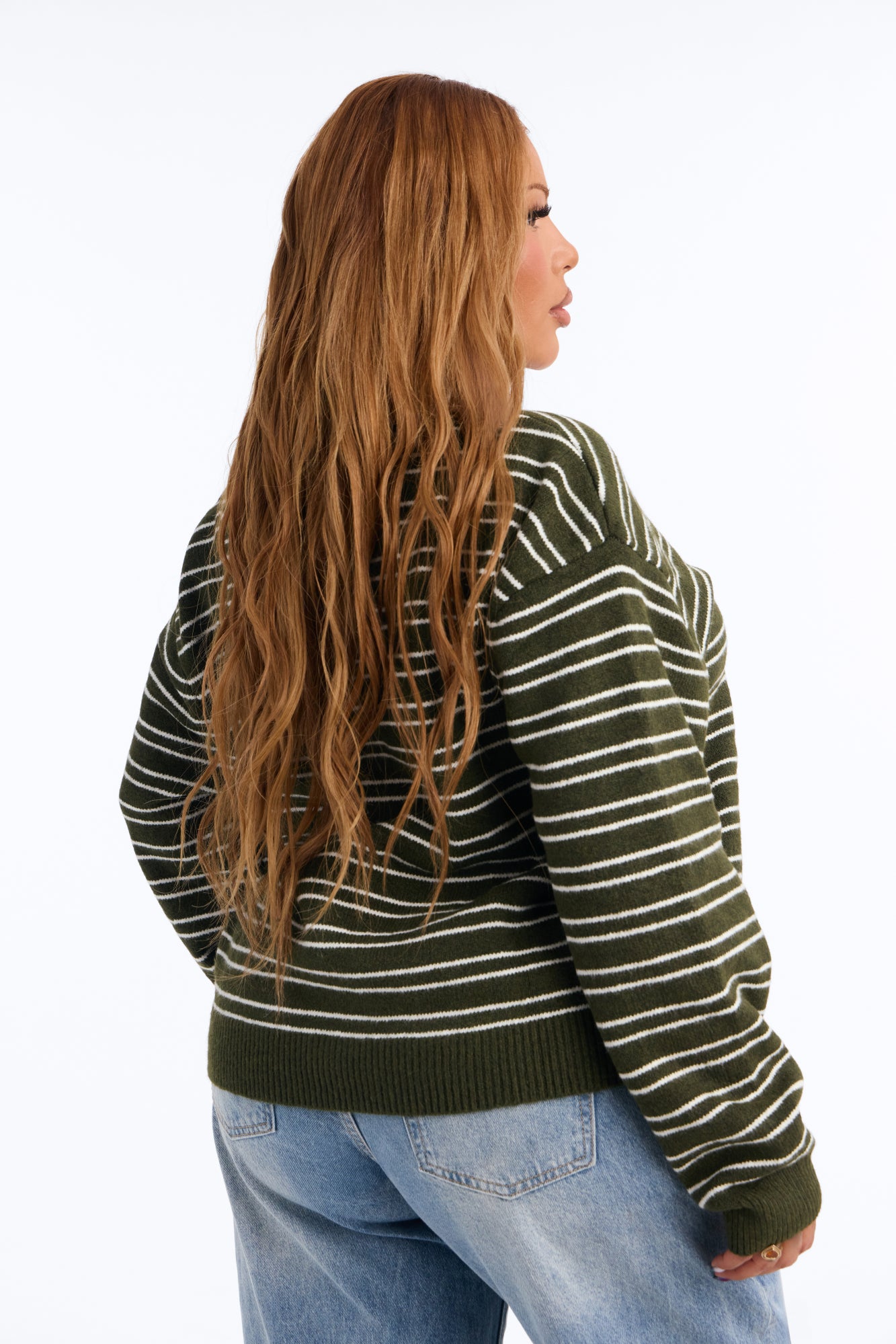 Just A Stripe Girl Sweater - Olive/combo