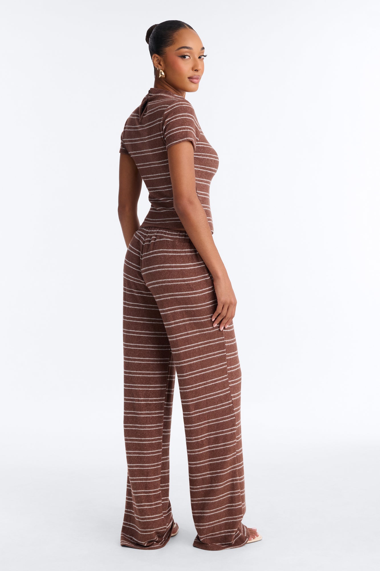 Hang Around Striped Hacci Pant Set - Mocha