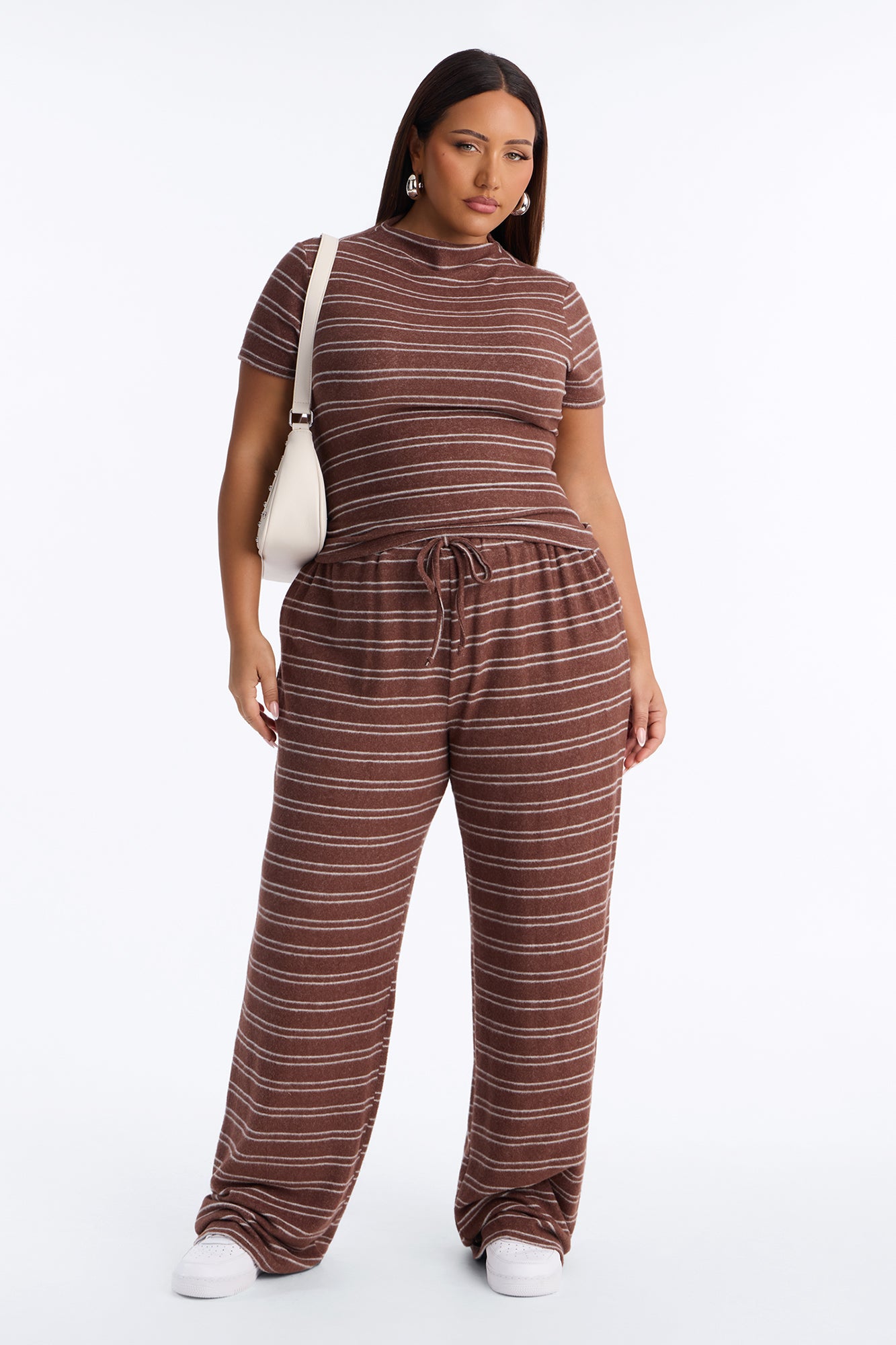 Hang Around Striped Hacci Pant Set - Mocha