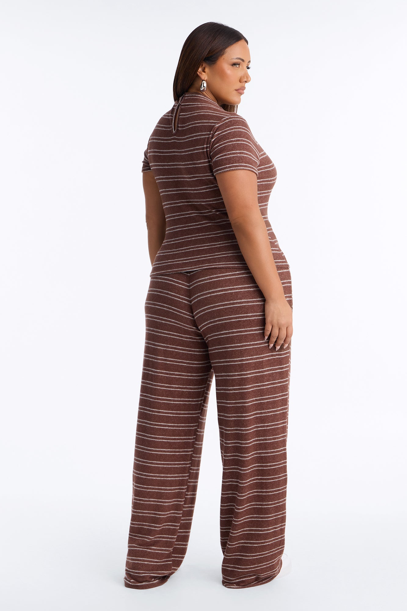 Hang Around Striped Hacci Pant Set - Mocha
