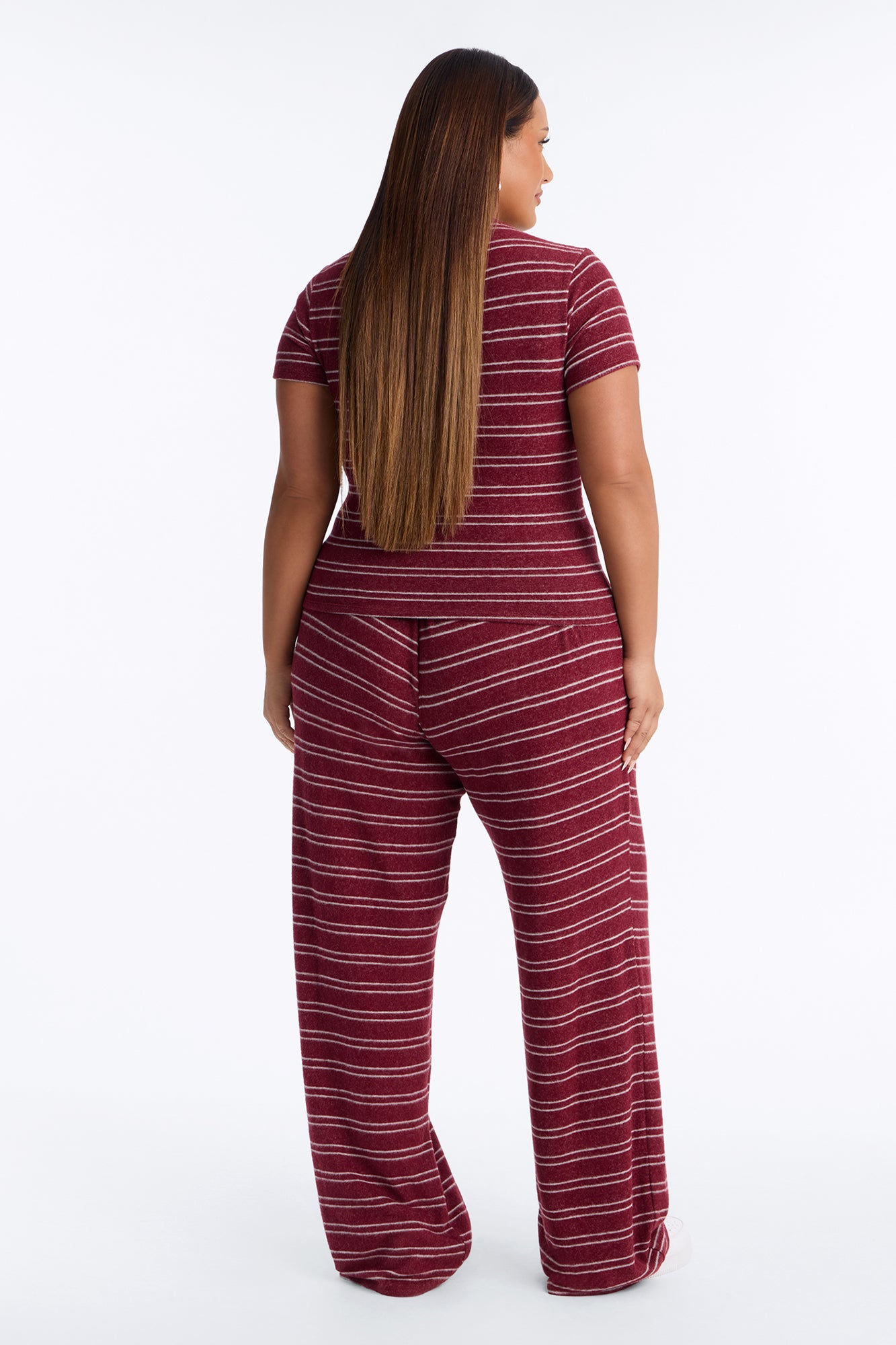 Hang Around Striped Hacci Pant Set - Wine