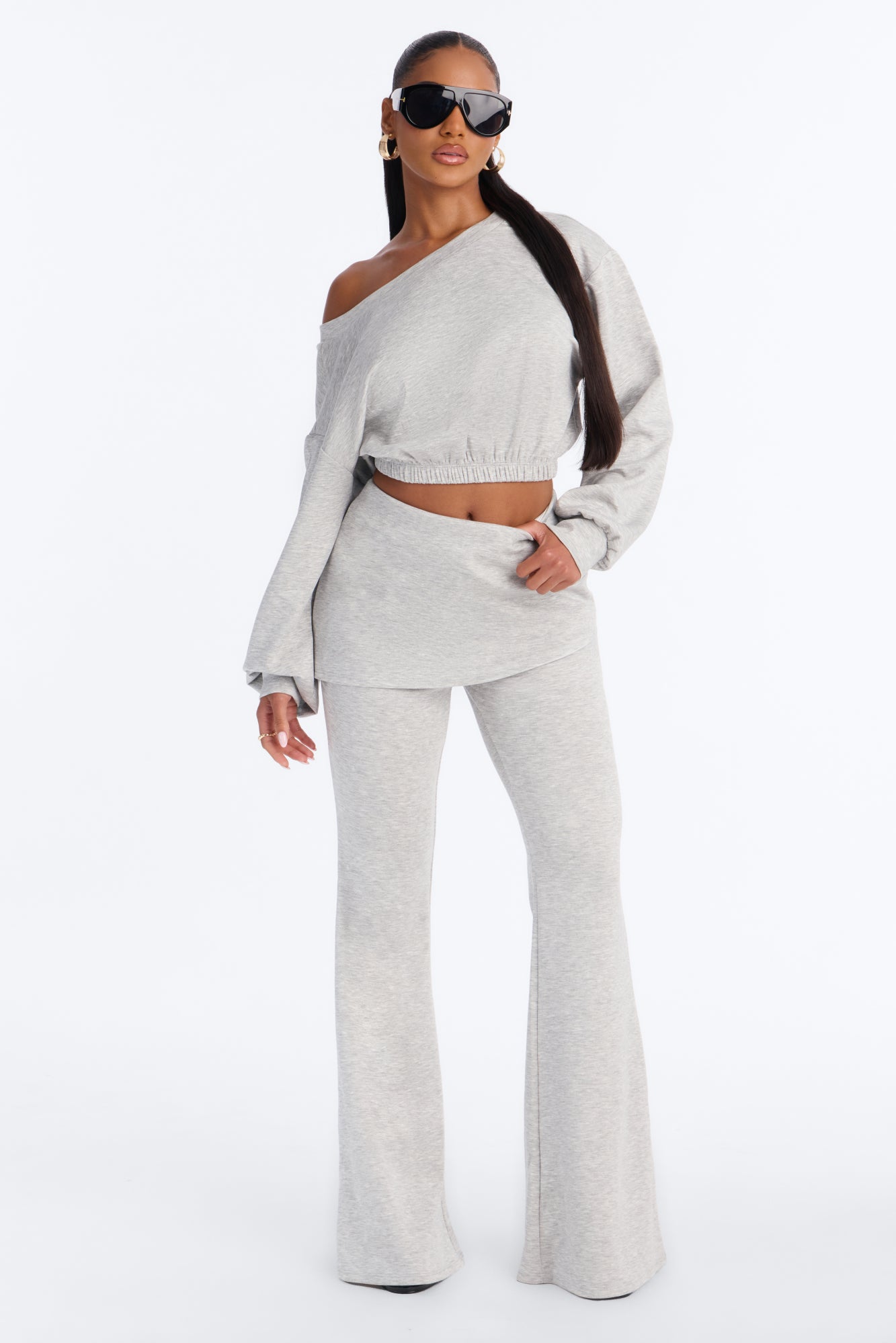 Tessa Foldover Skirt Pant Set - Heather Grey