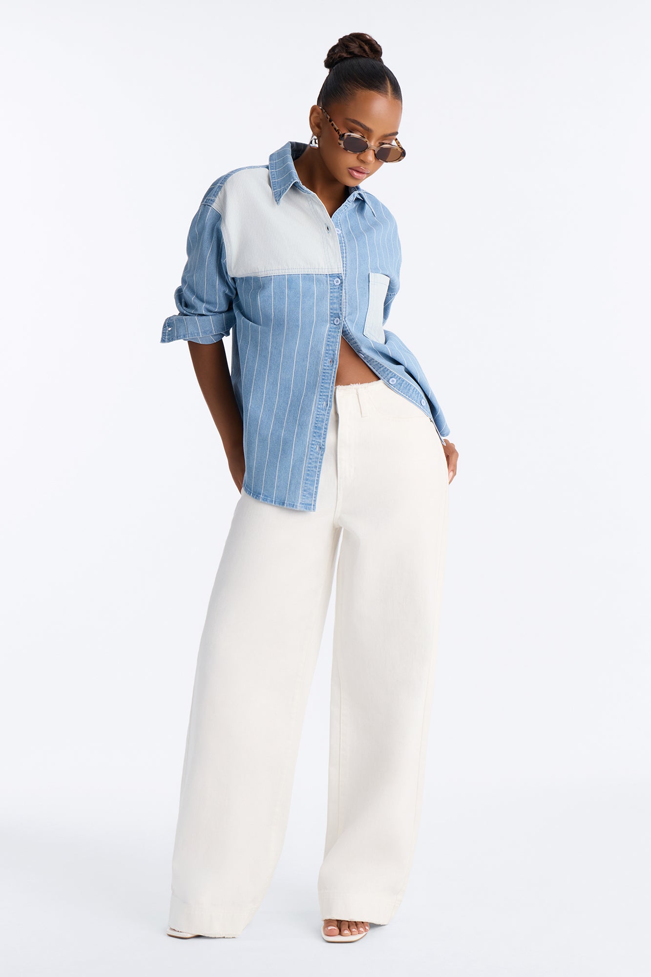 Above Average Striped Denim Button Up Shirt - Blue