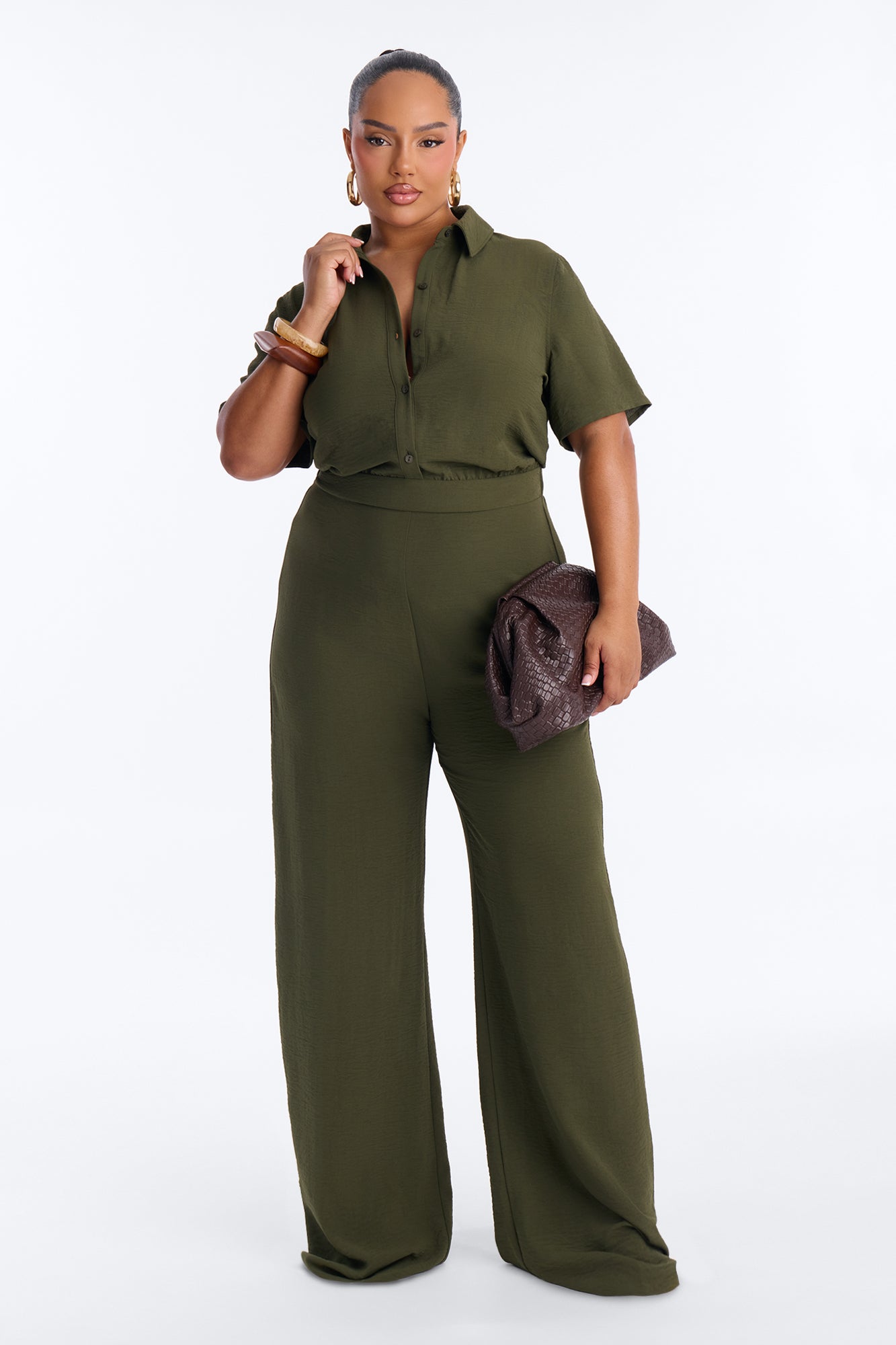 Makenzie Short Sleeve Jumpsuit - Olive