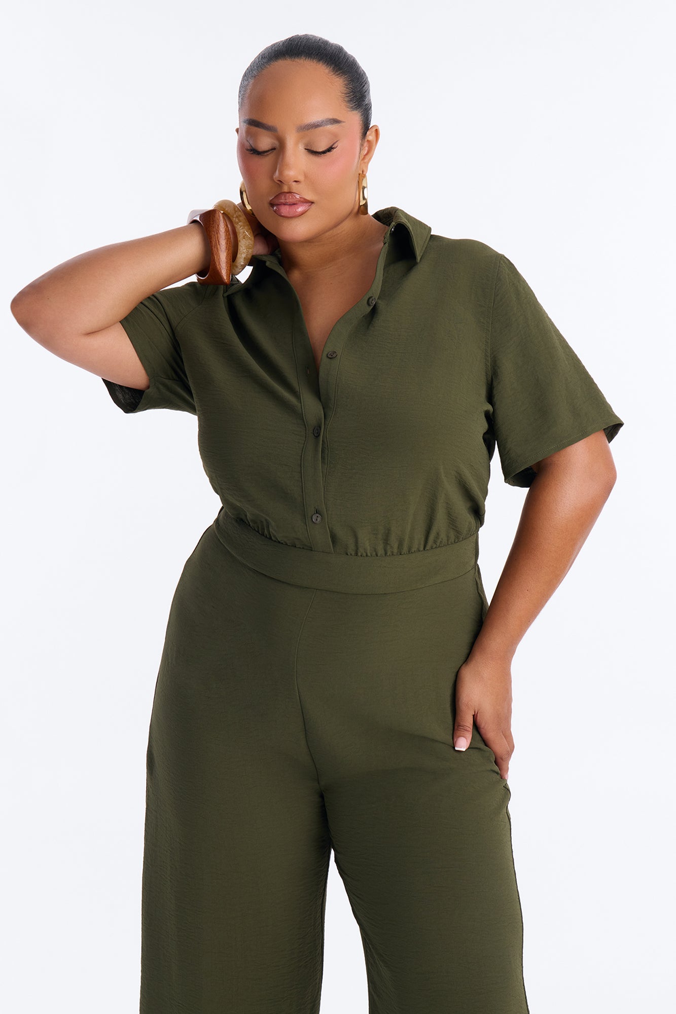 Makenzie Short Sleeve Jumpsuit - Olive