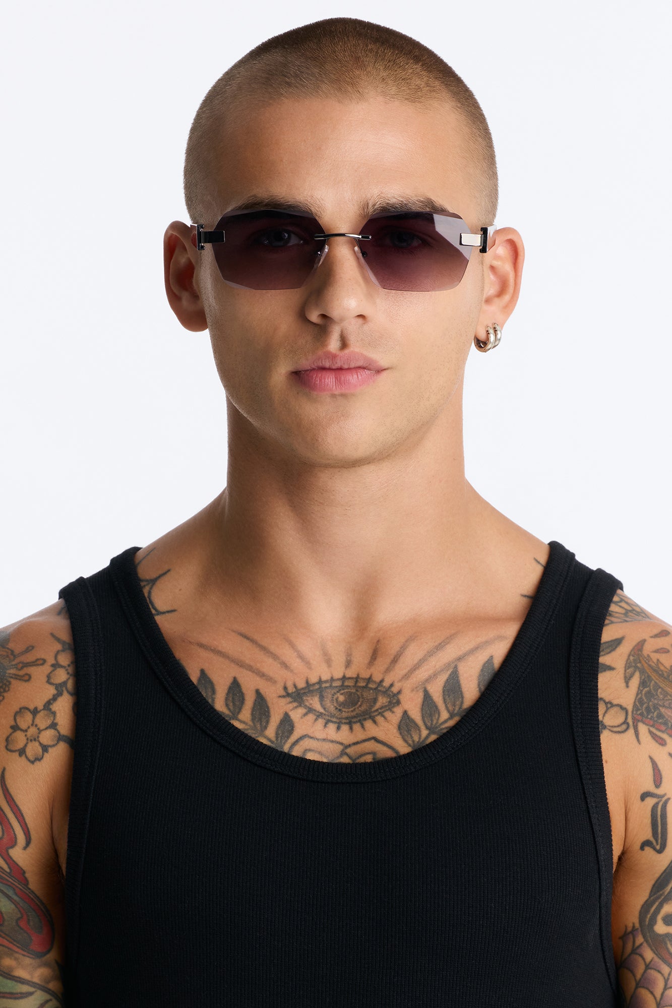 Right Back Rimless Frame Geometric Sunglasses - Gunmetal