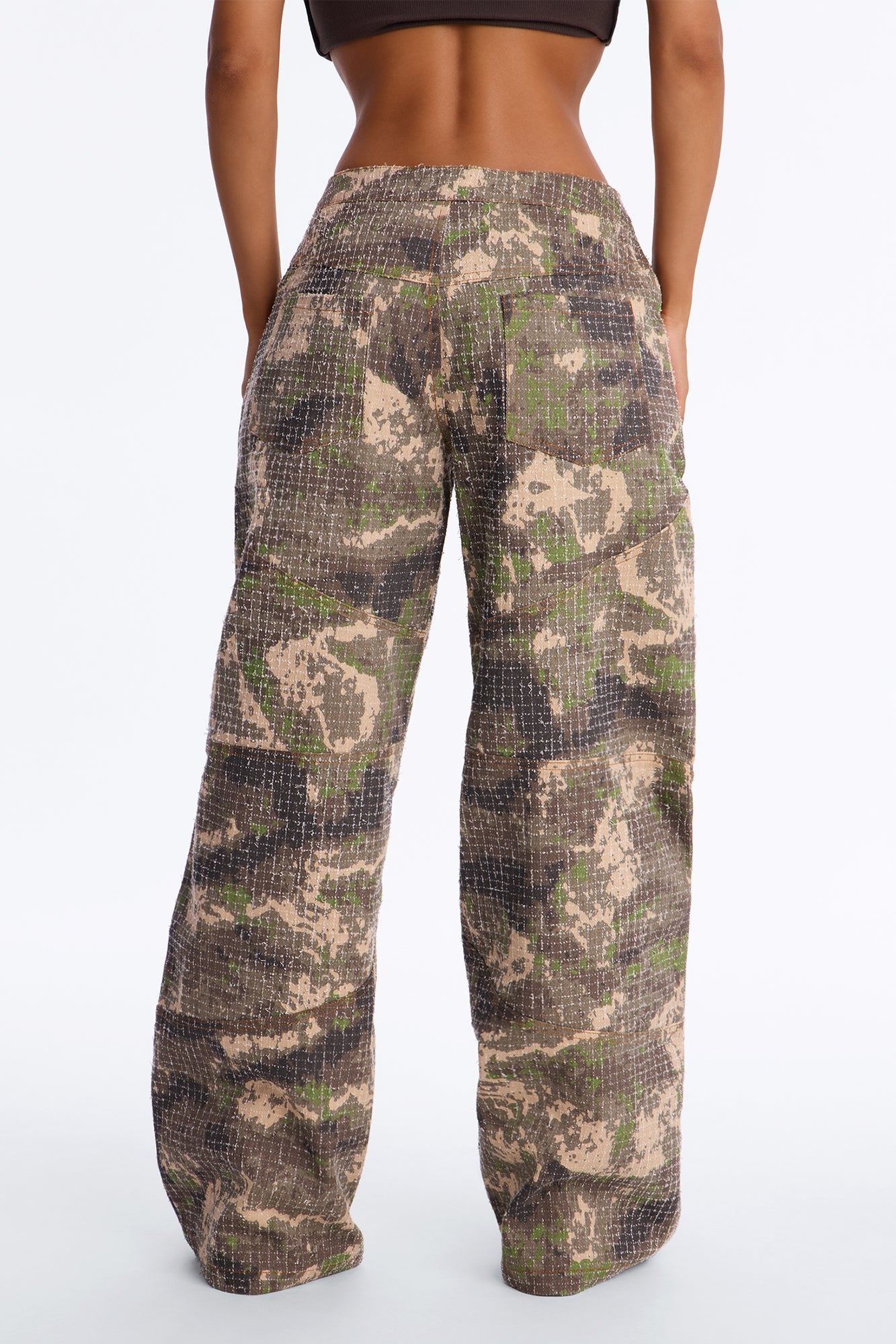 Act Up Low Rise Textured Camouflage Pants - Camouflage