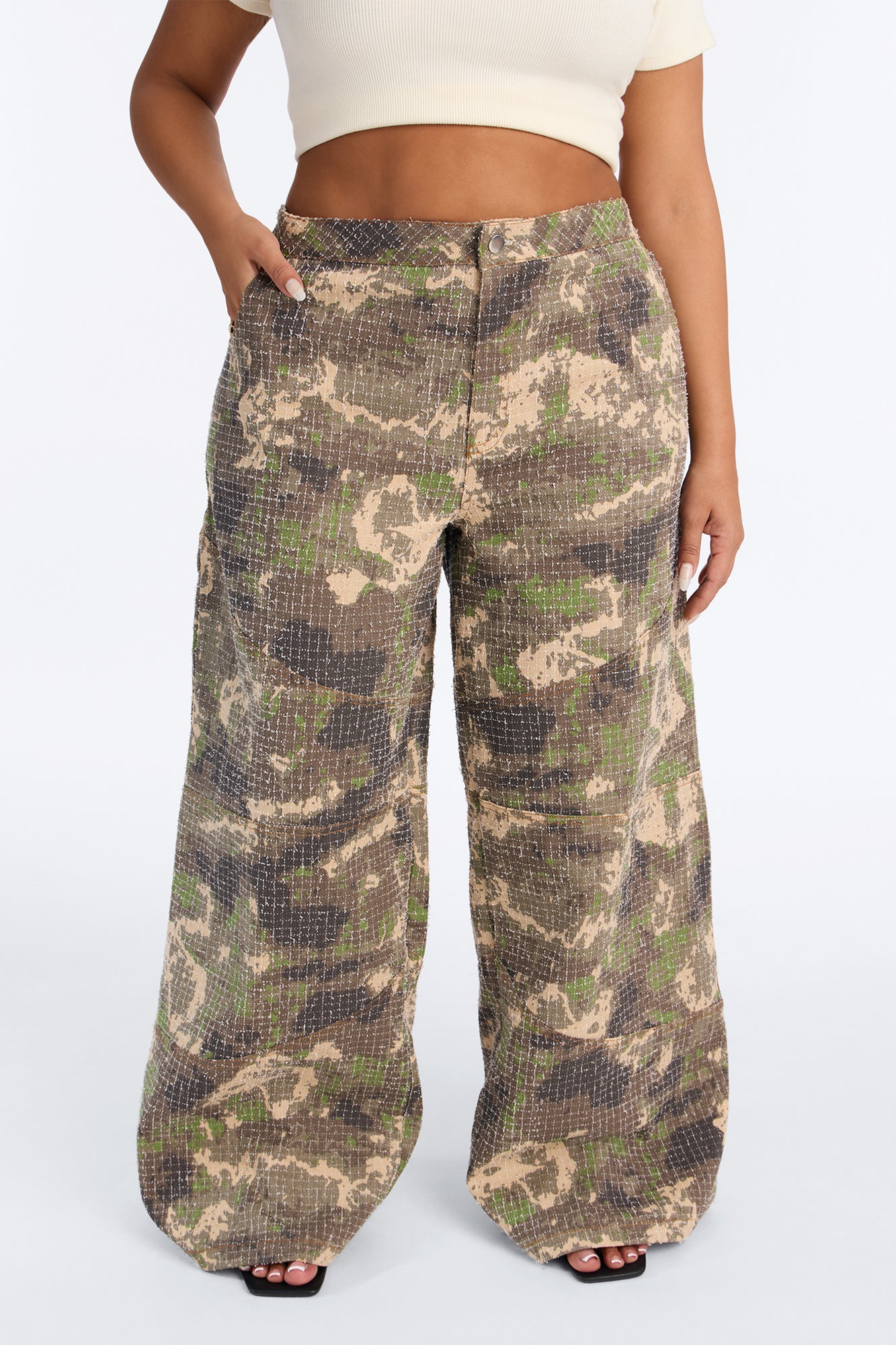 Act Up Low Rise Textured Camouflage Pants - Camouflage