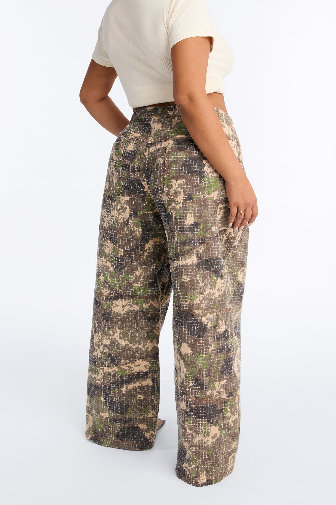 Act Up Low Rise Textured Camouflage Pants - Camouflage