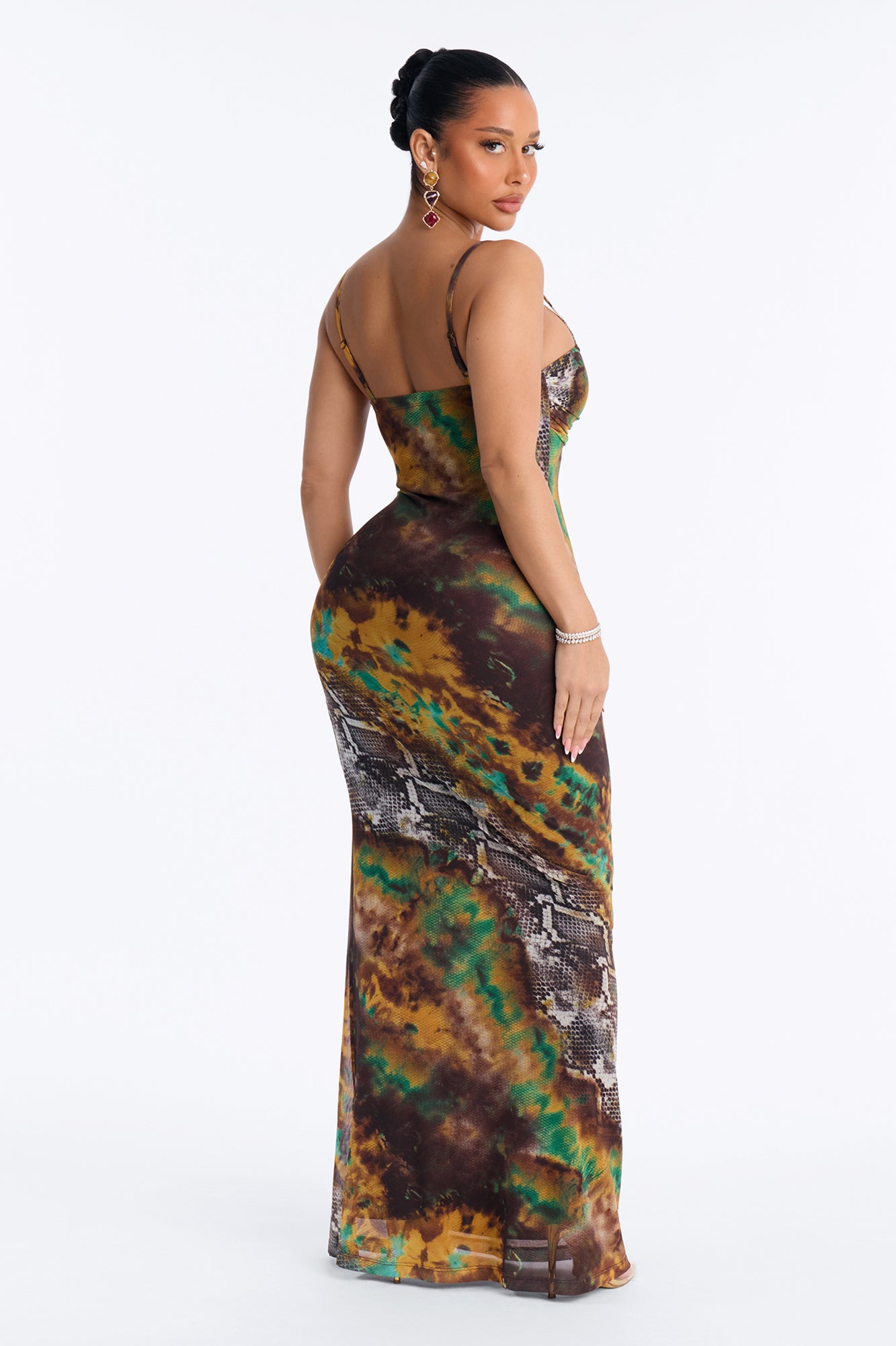 Rattled Mesh Maxi Dress - Green/combo