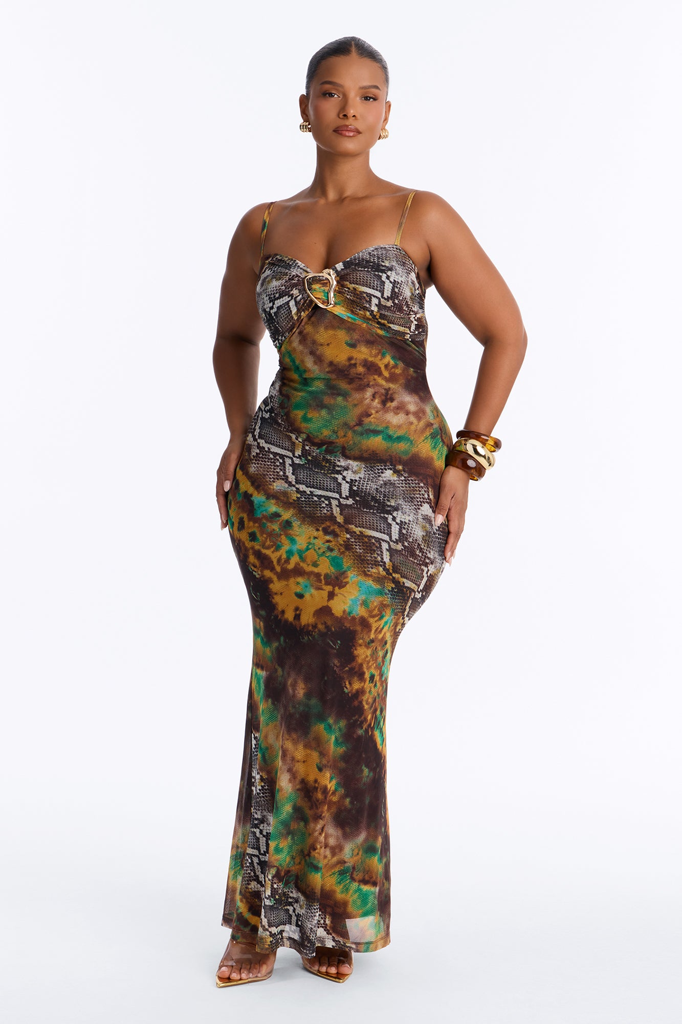 Rattled Mesh Maxi Dress - Green/combo
