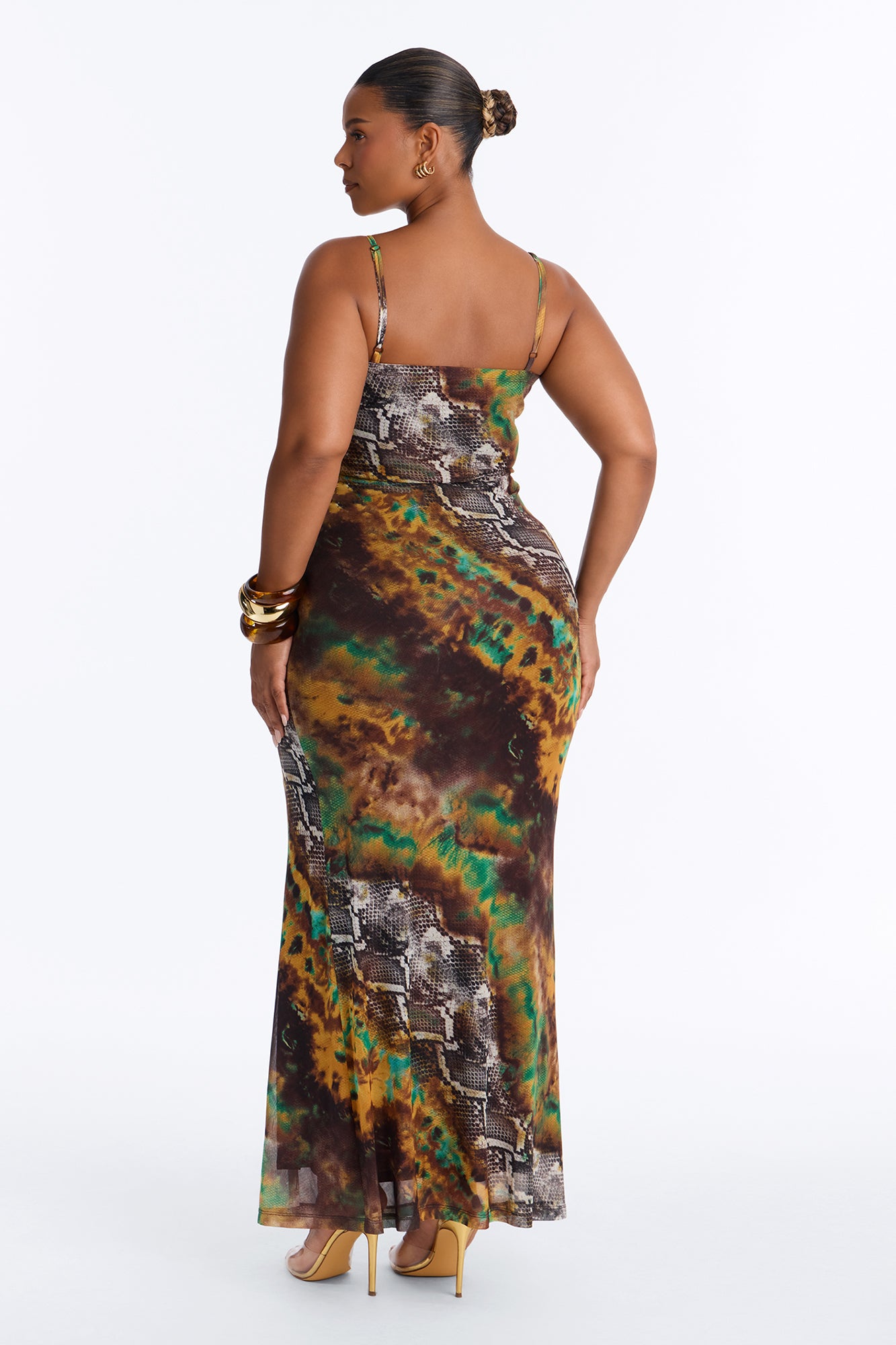 Rattled Mesh Maxi Dress - Green/combo