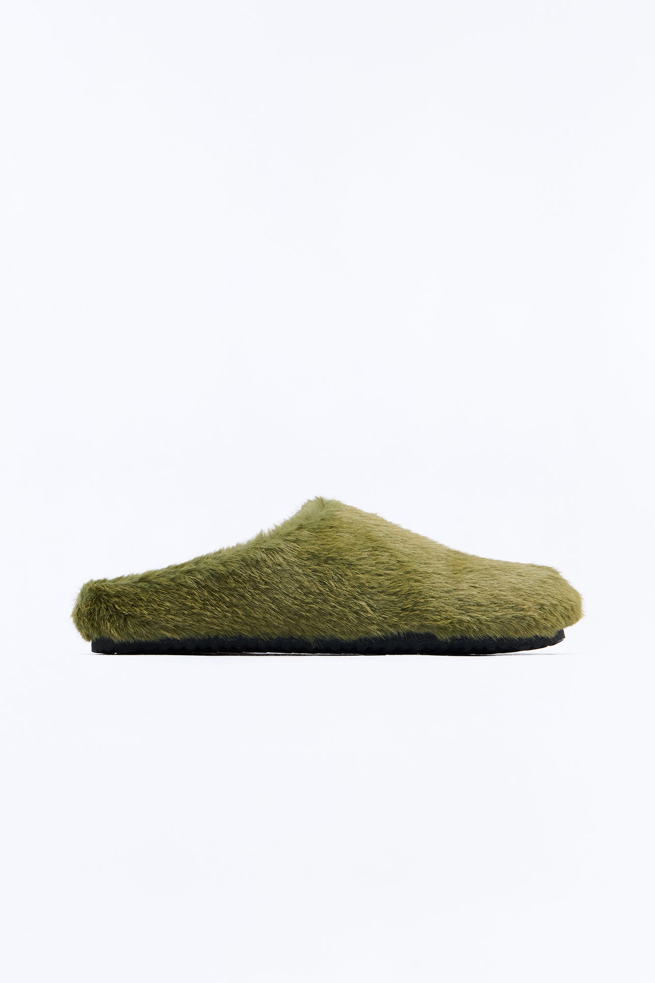 Faux Fur Textured Slip On Slide - Olive
