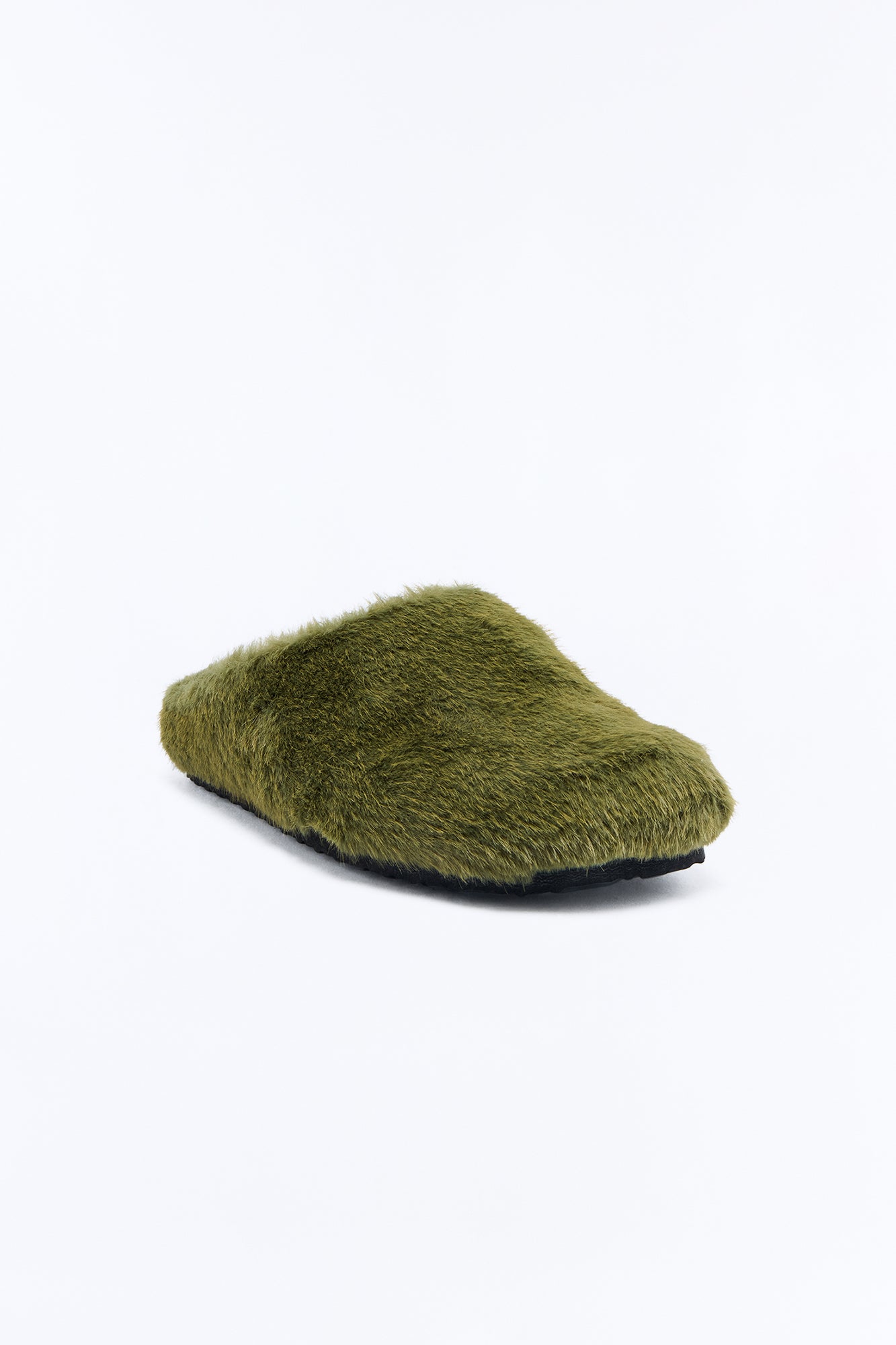 Faux Fur Textured Slip On Slide - Olive