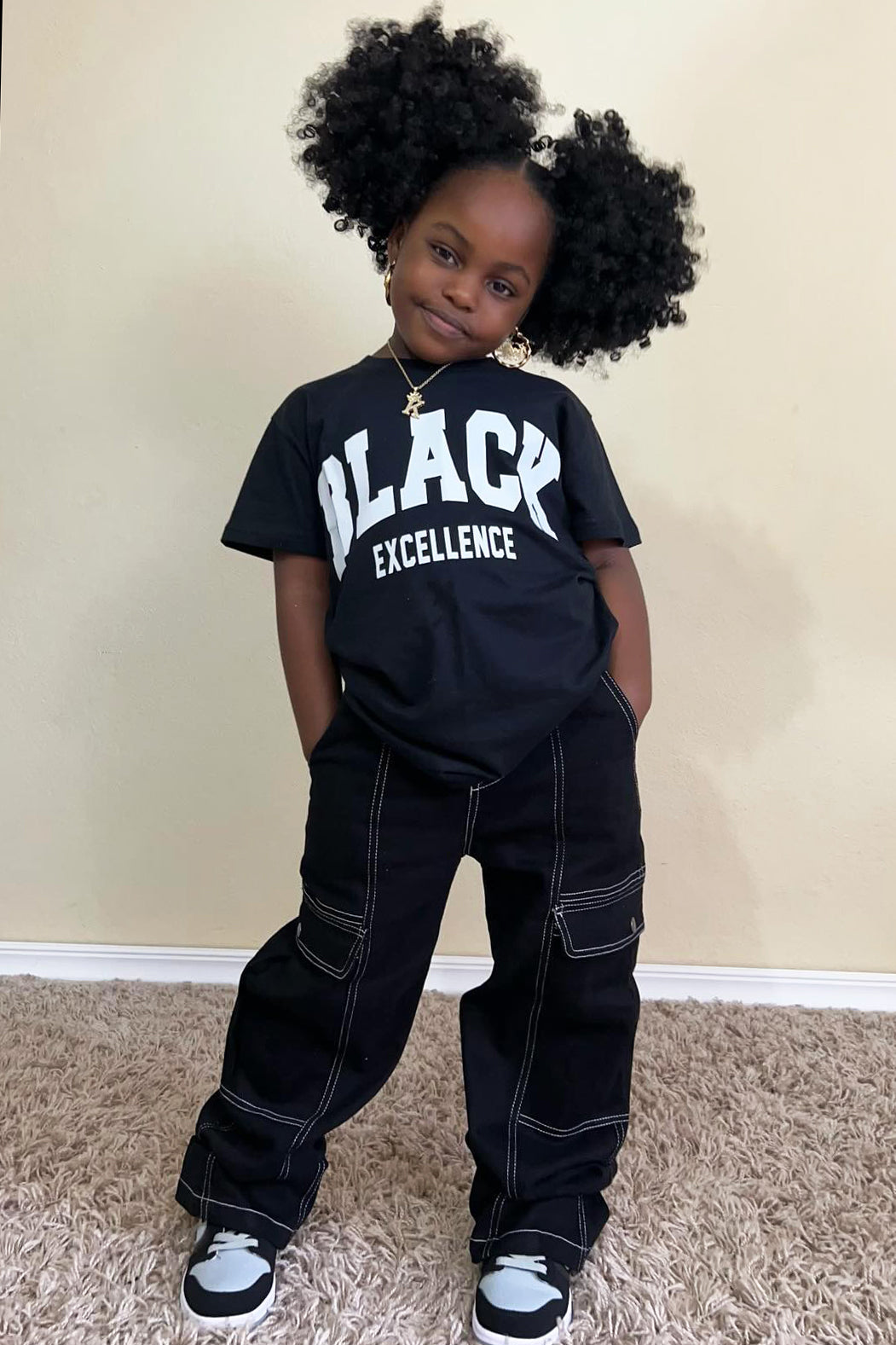 Mini Black Excellence Varsity Short Sleeve Tee - Black