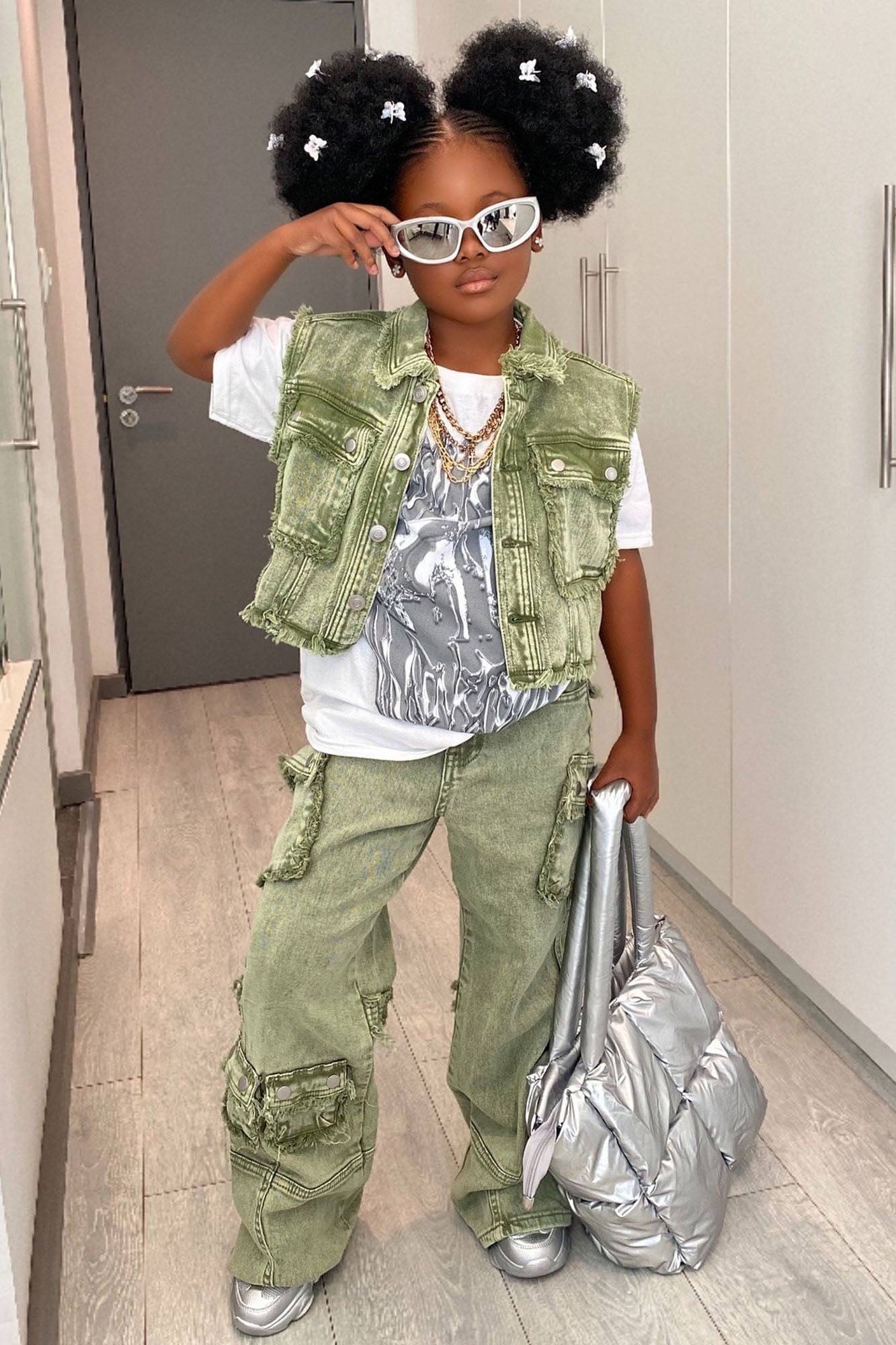 Mini Cropped Gillie Cargo Vest - Green