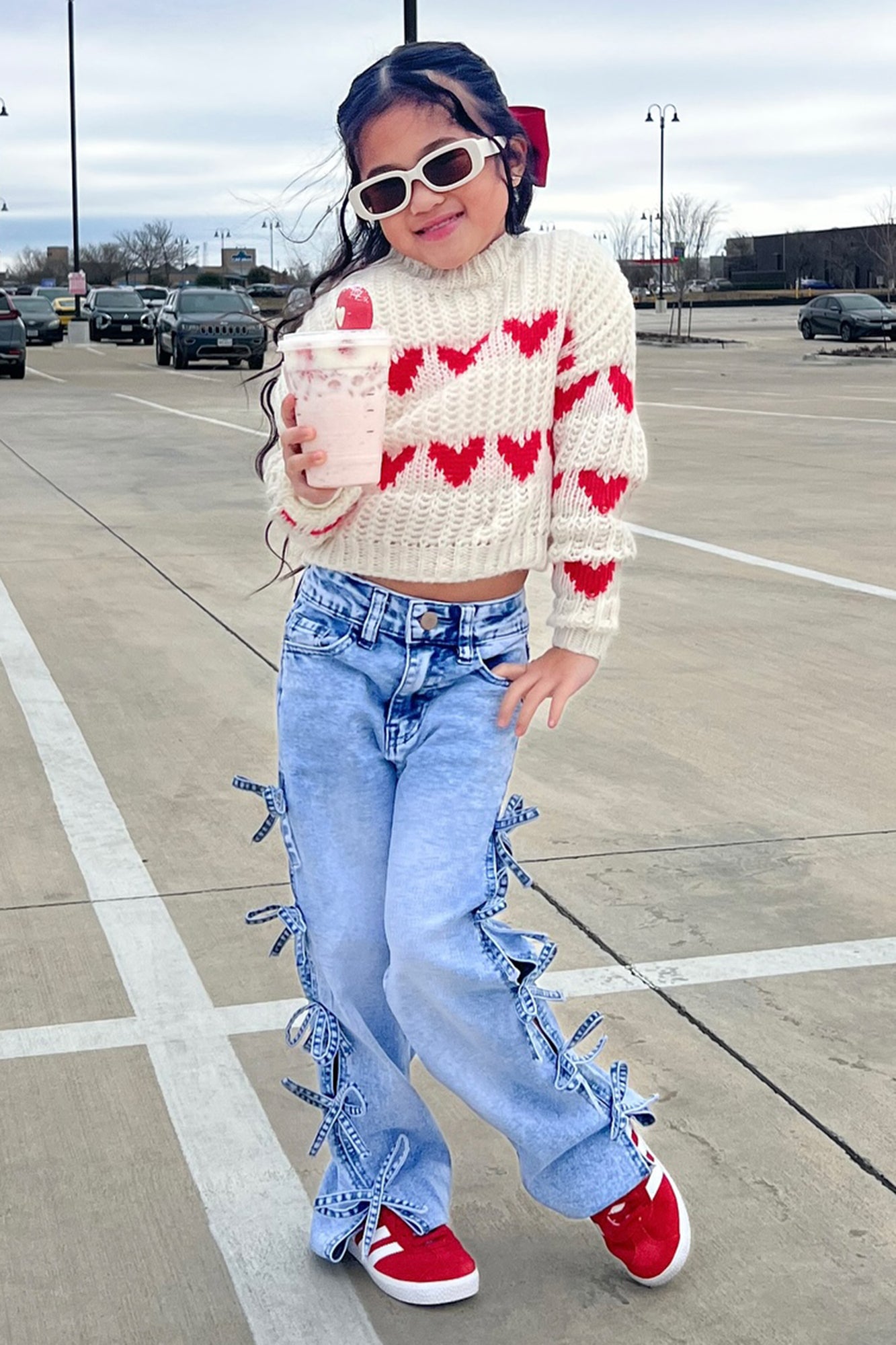 Mini Fiona Bow Jeans - Light Blue Wash