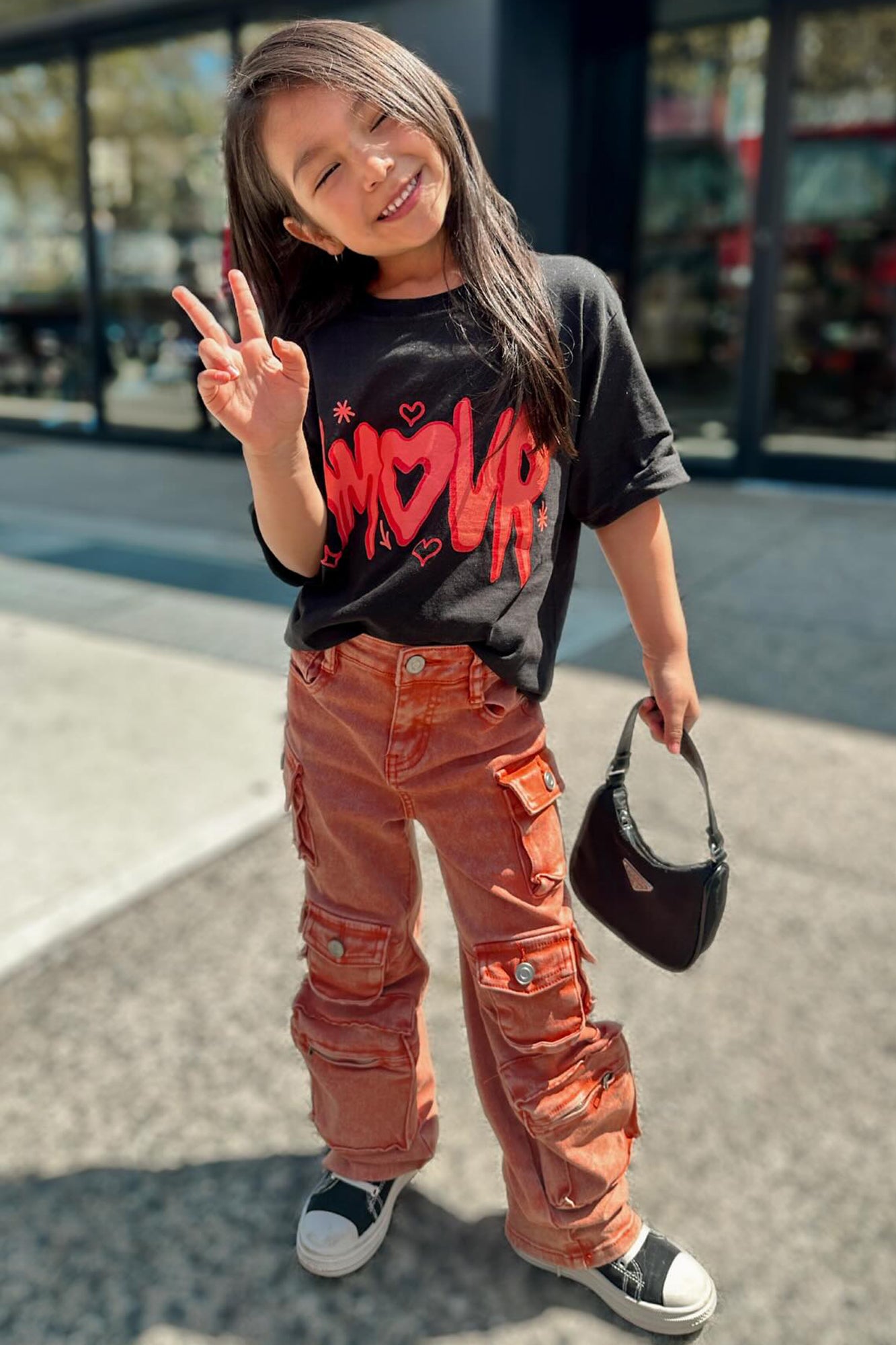 Mini Lily High Rise Cargo Jeans - Orange
