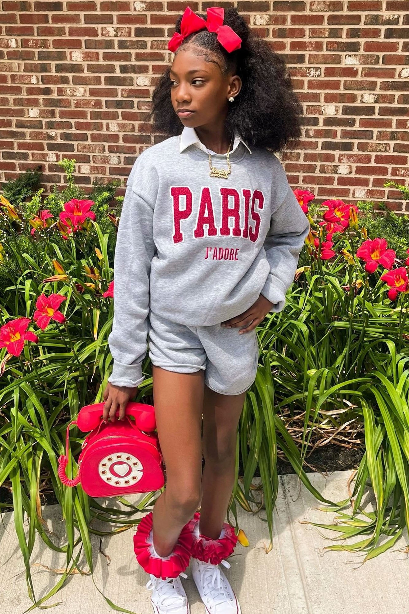Mini When In Paris Fleece Short Set - Grey