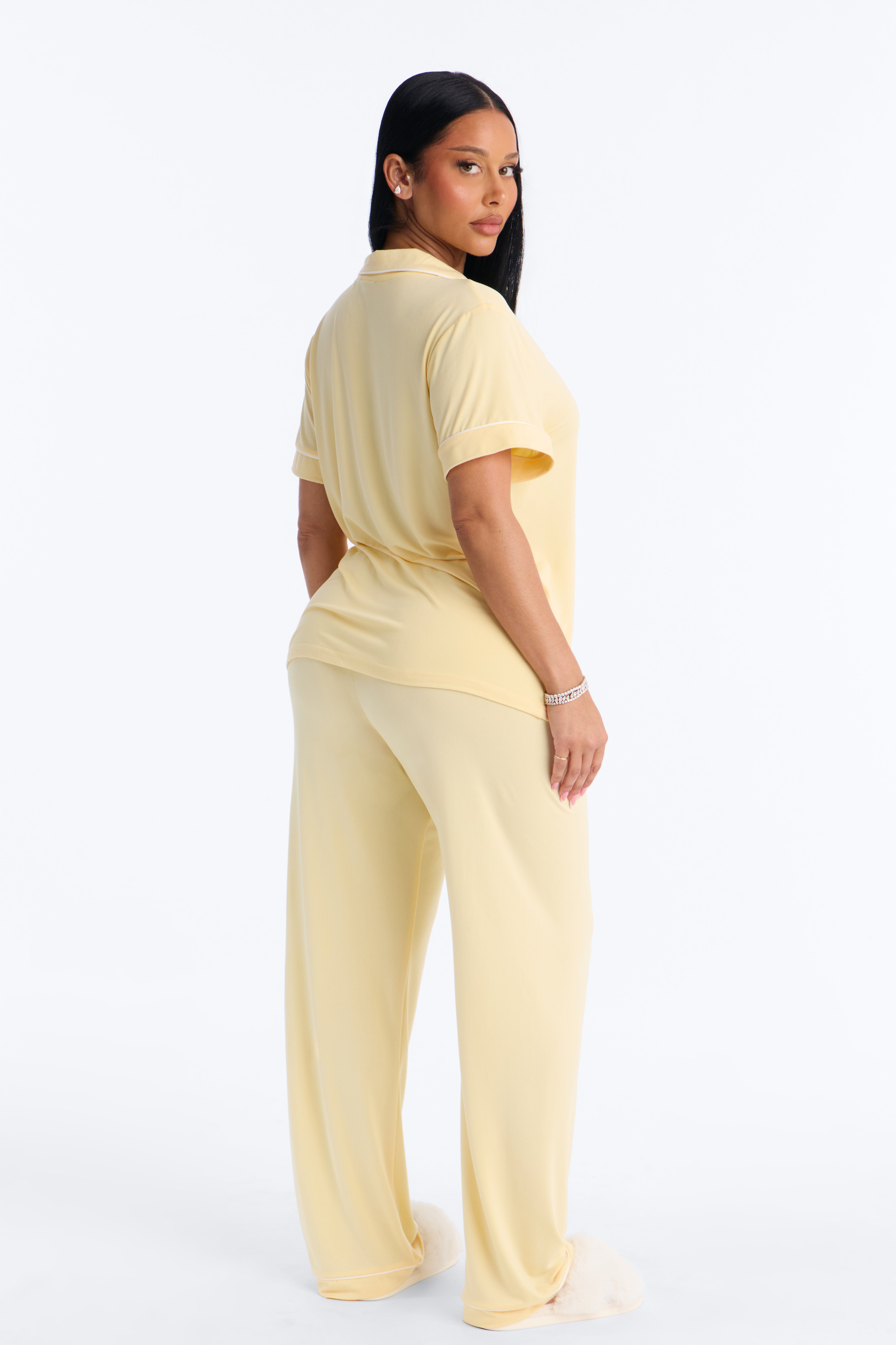 In The Morning PJ Short Sleeve Pant Set - Butter Yellow
