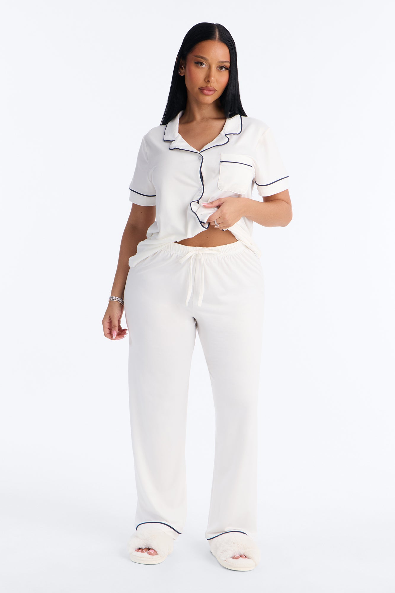 In The Morning PJ Short Sleeve Pant Set - White