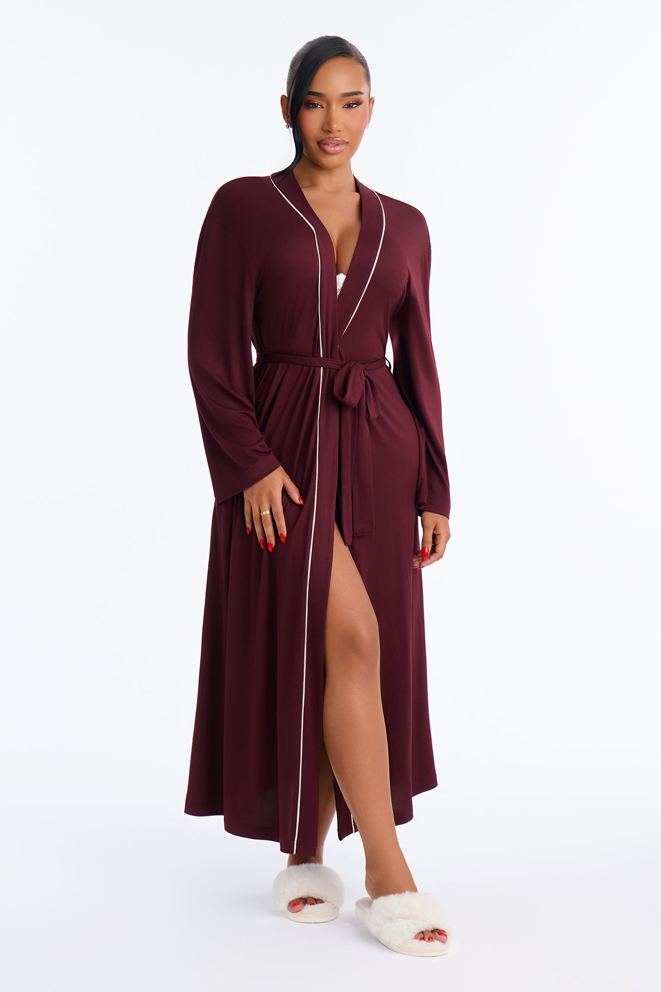 In the Morning PJ Long Robe - Burgundy