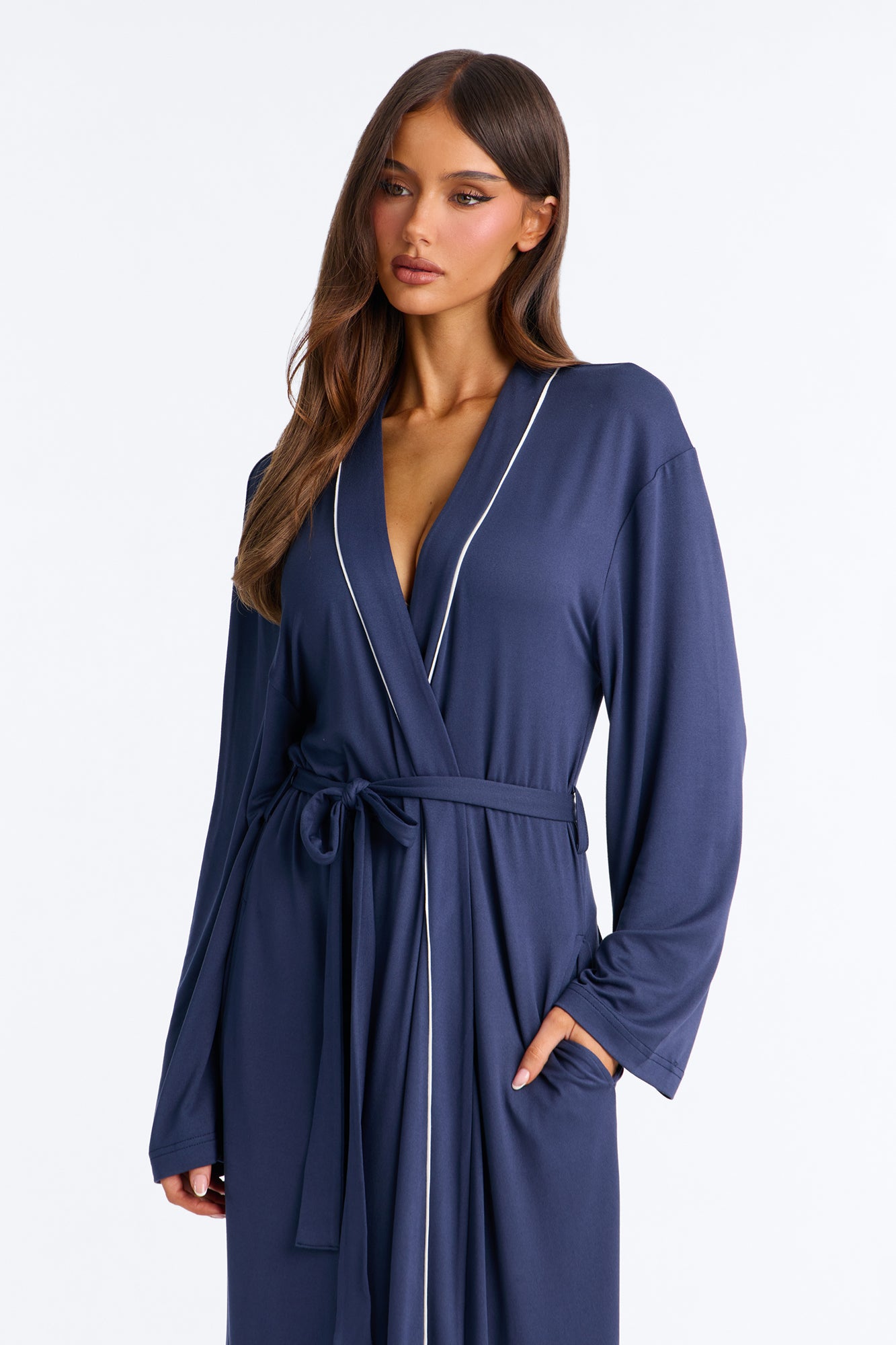 In the Morning PJ Long Robe - Navy