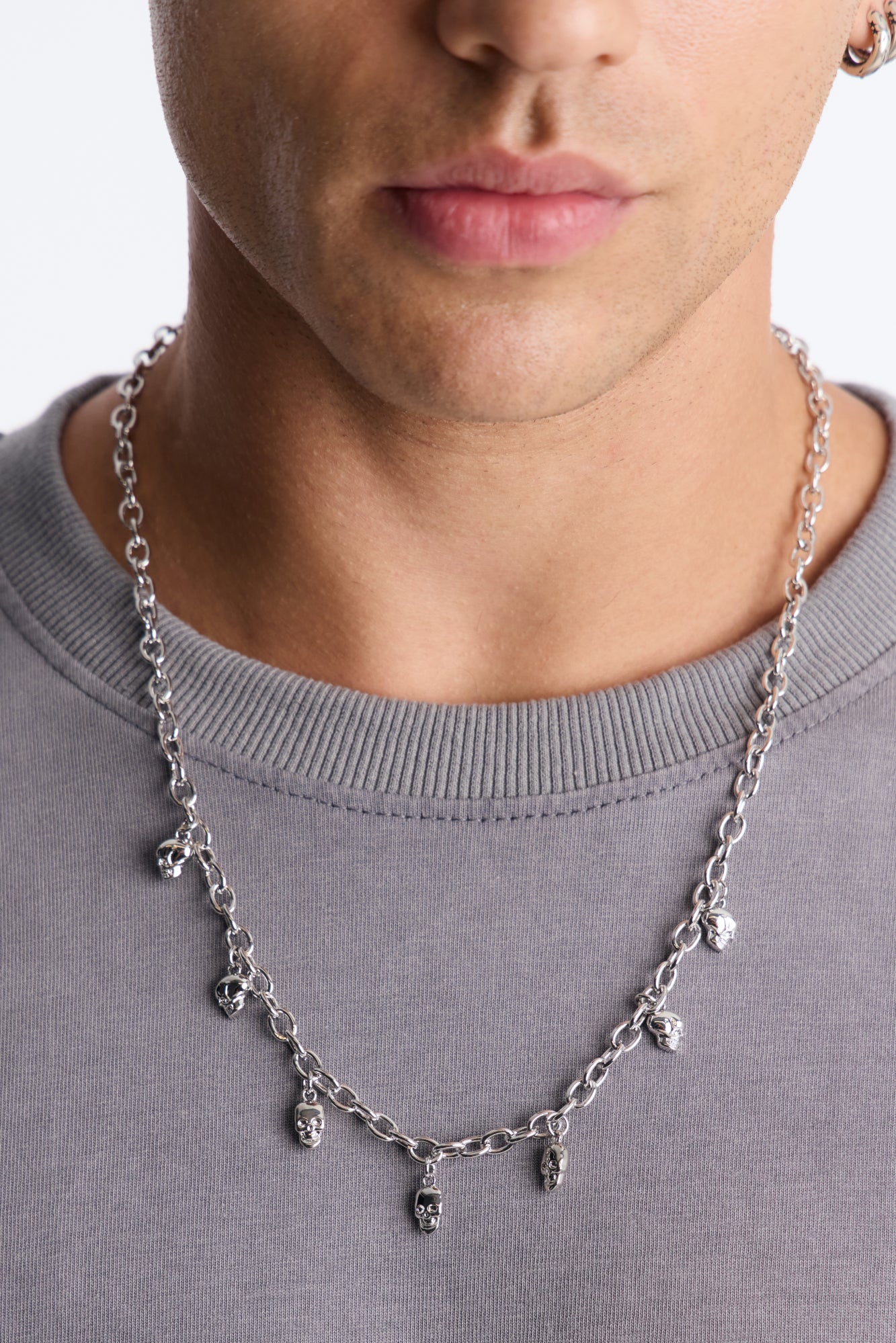 Hanging Skull Charm Necklace - Silver
