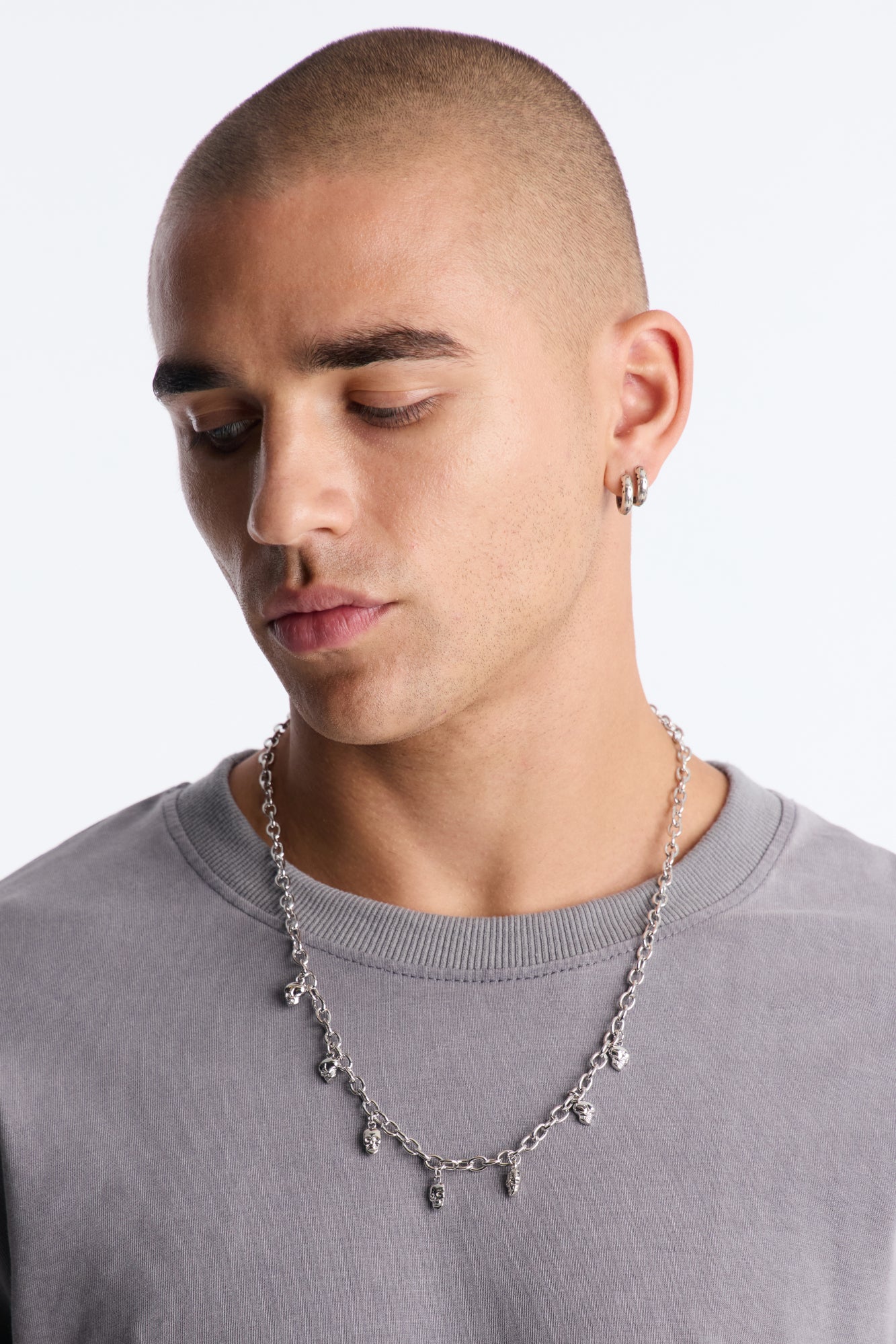 Hanging Skull Charm Necklace - Silver