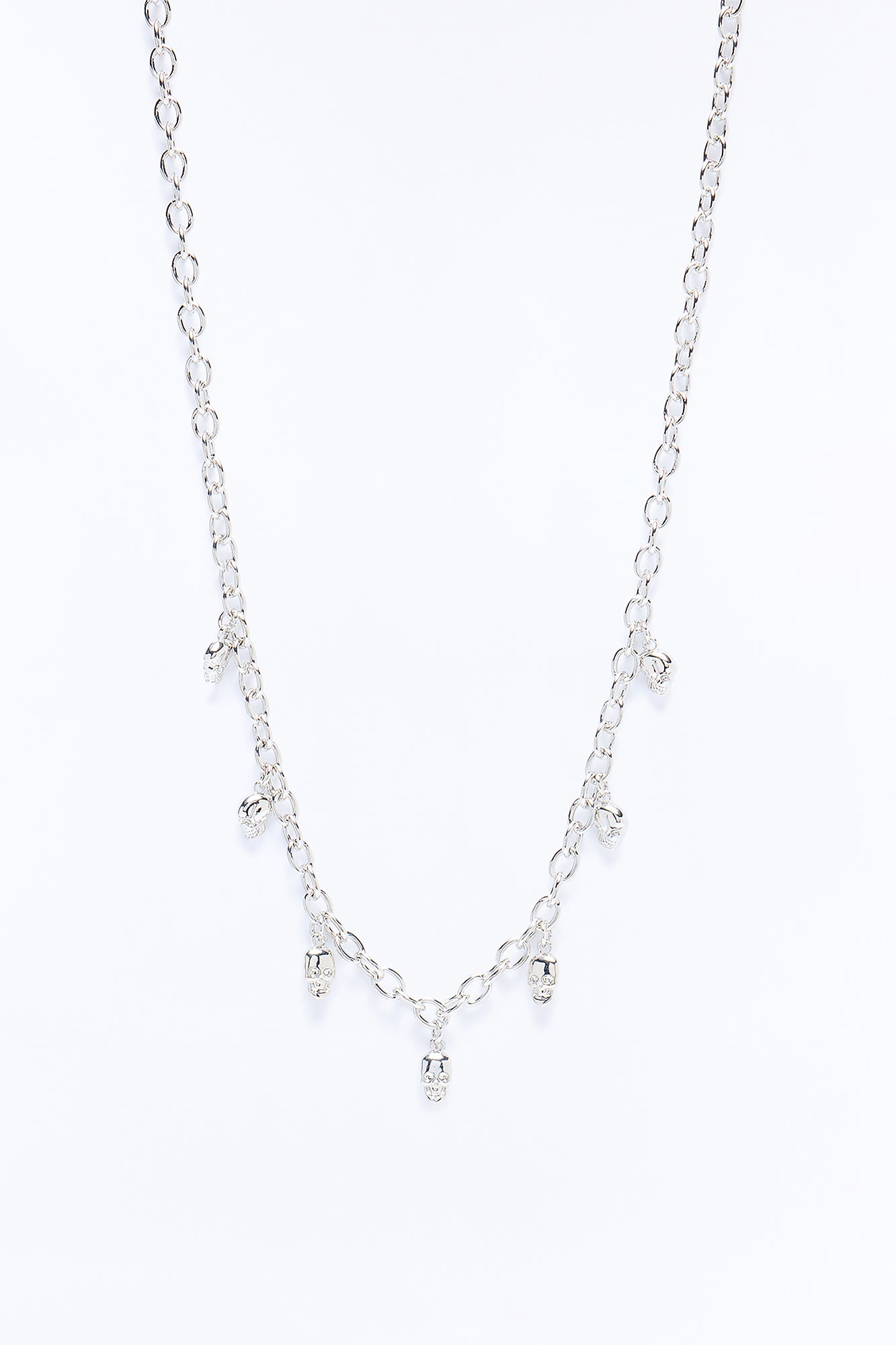 Hanging Skull Charm Necklace - Silver