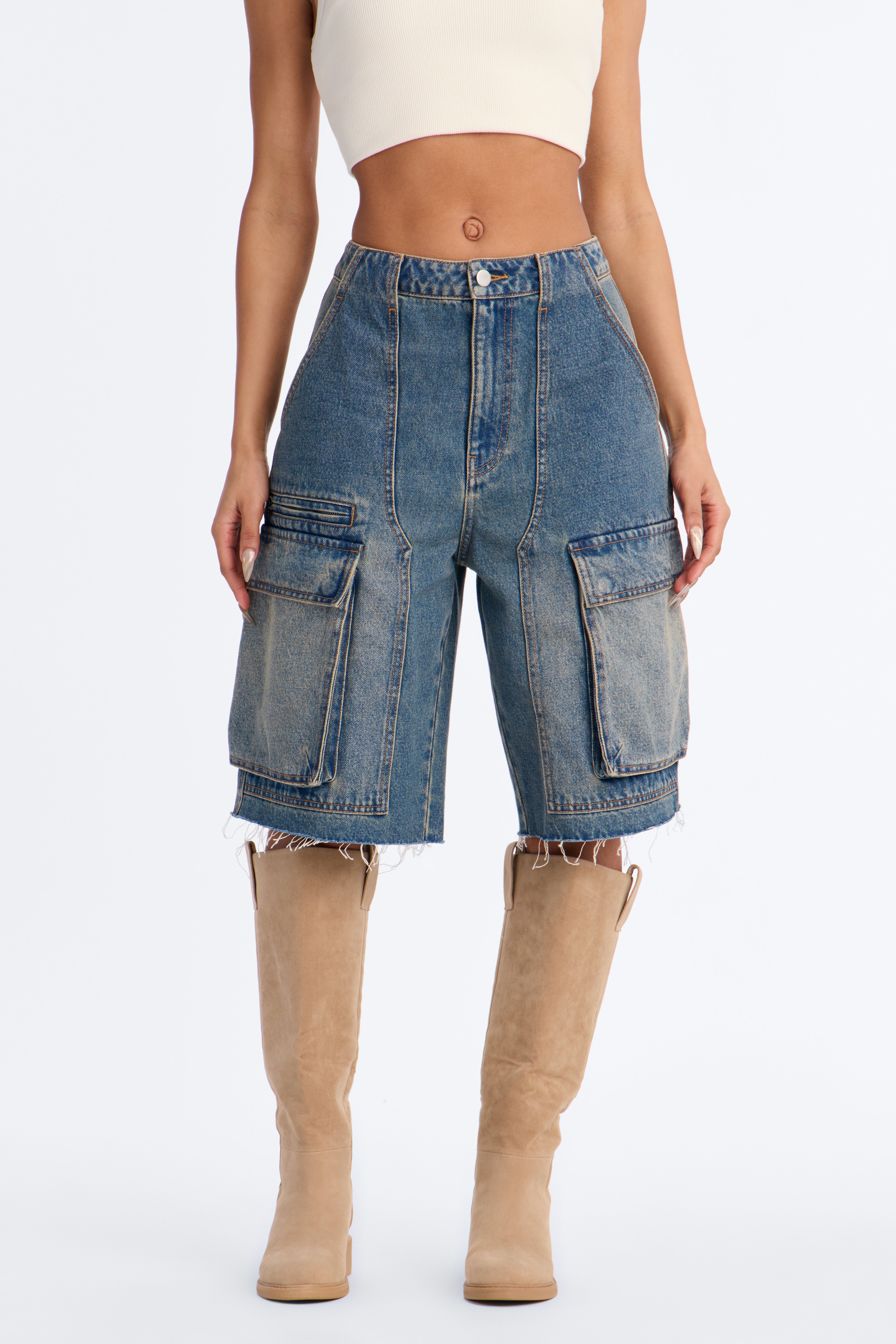 Parker Denim Cargo Jorts - Medium Wash