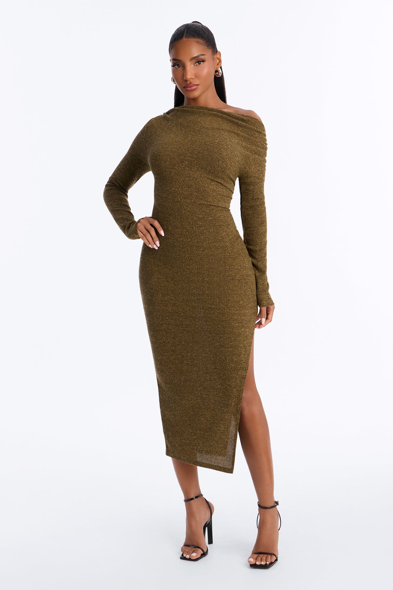 Rachel Ribbed Midi Dress - Green