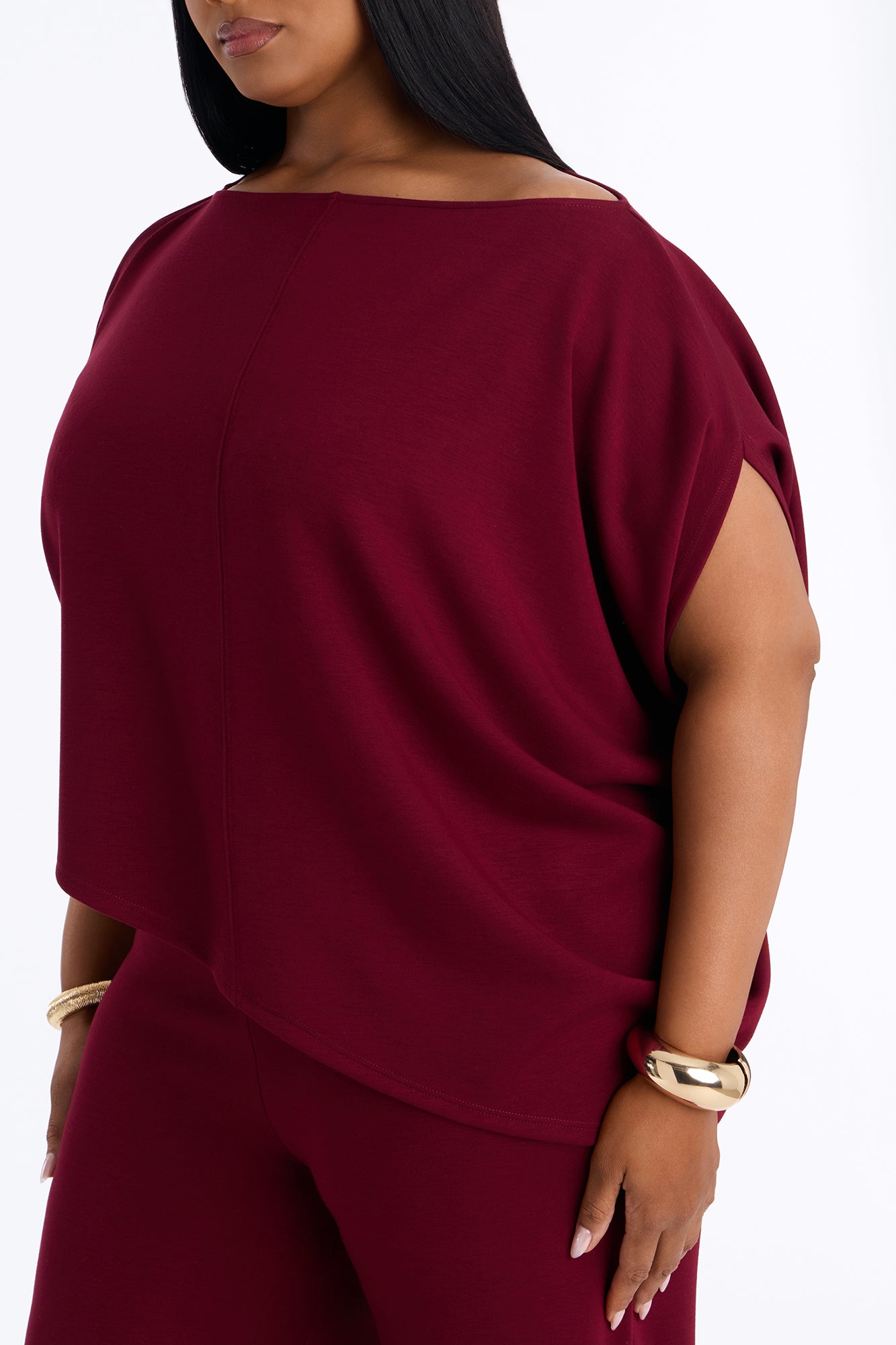 Alina One Shoulder Scuba Pant Set - Wine
