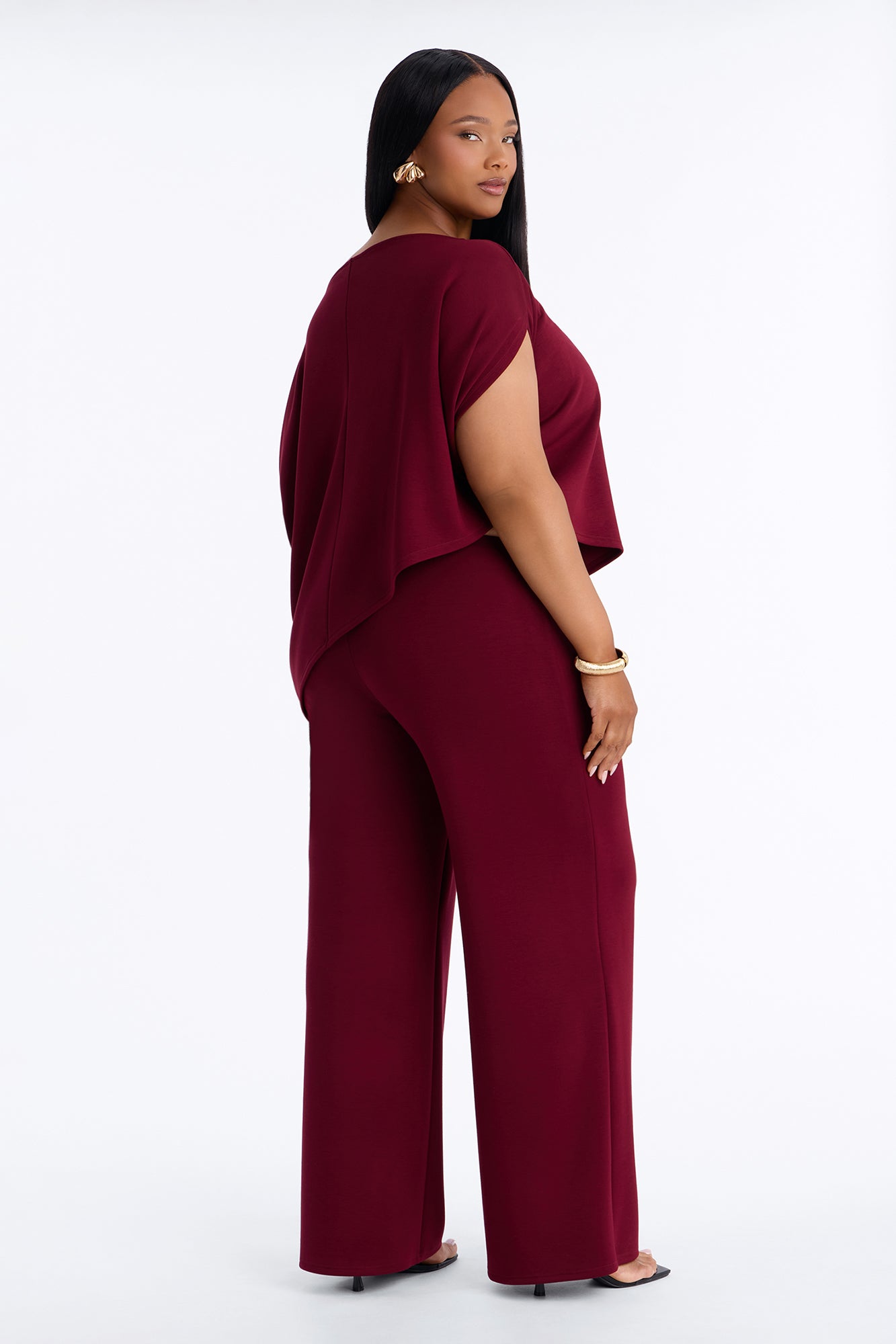 Alina One Shoulder Scuba Pant Set - Wine