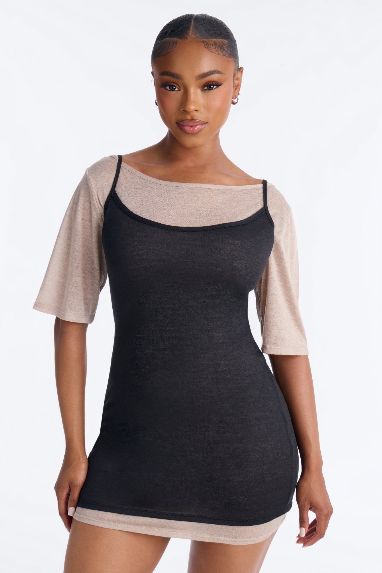 Kya Soft Haze Short Sleeve Mini Dress - Black/combo