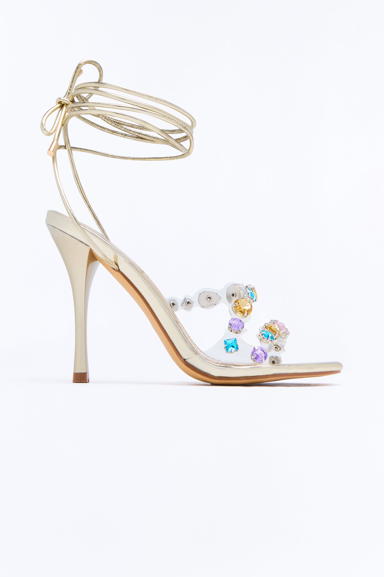 Never Enough Rhinestone Wrap Up Heels - Gold