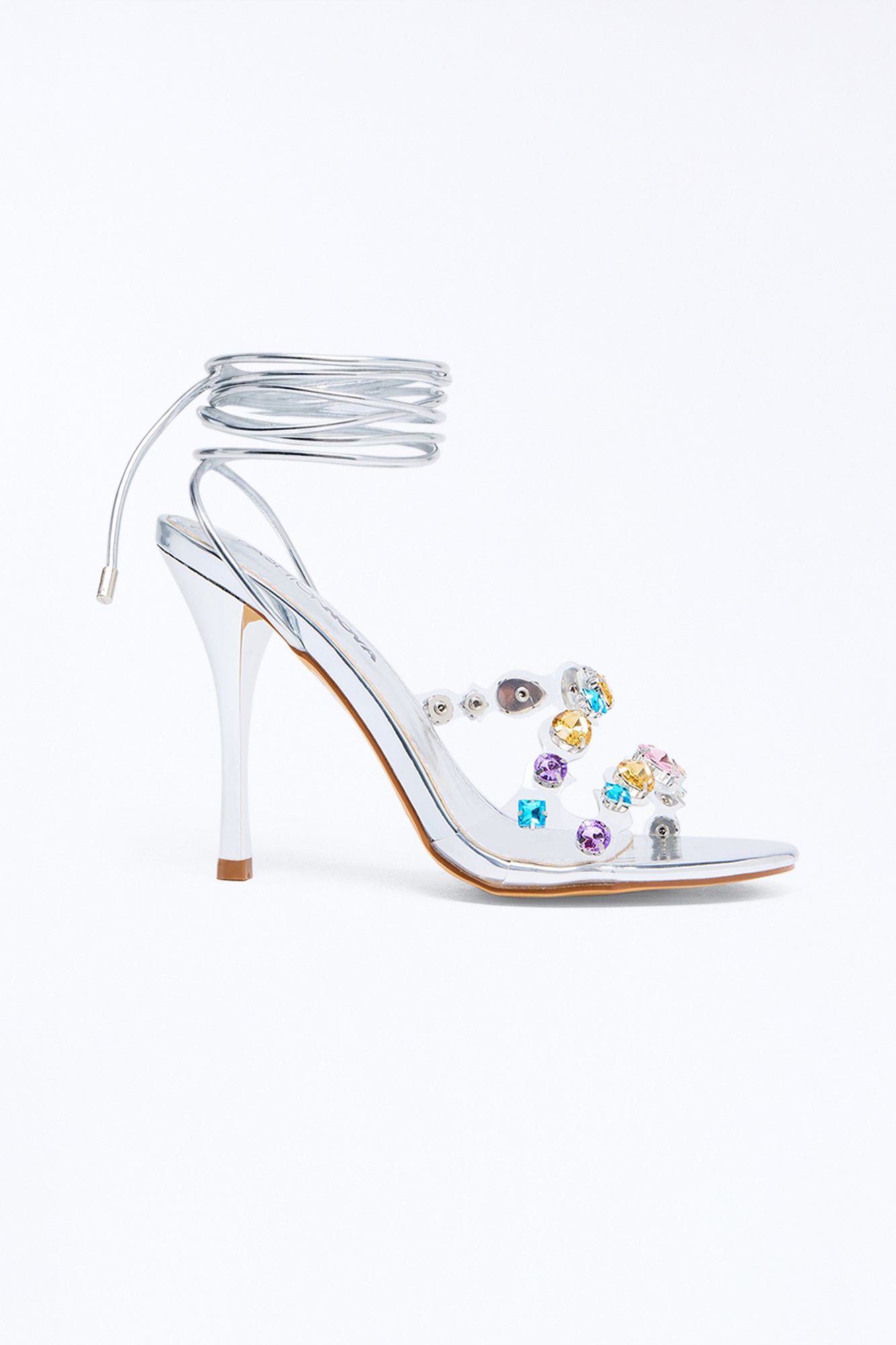 Never Enough Rhinestone Wrap Up Heels - Silver