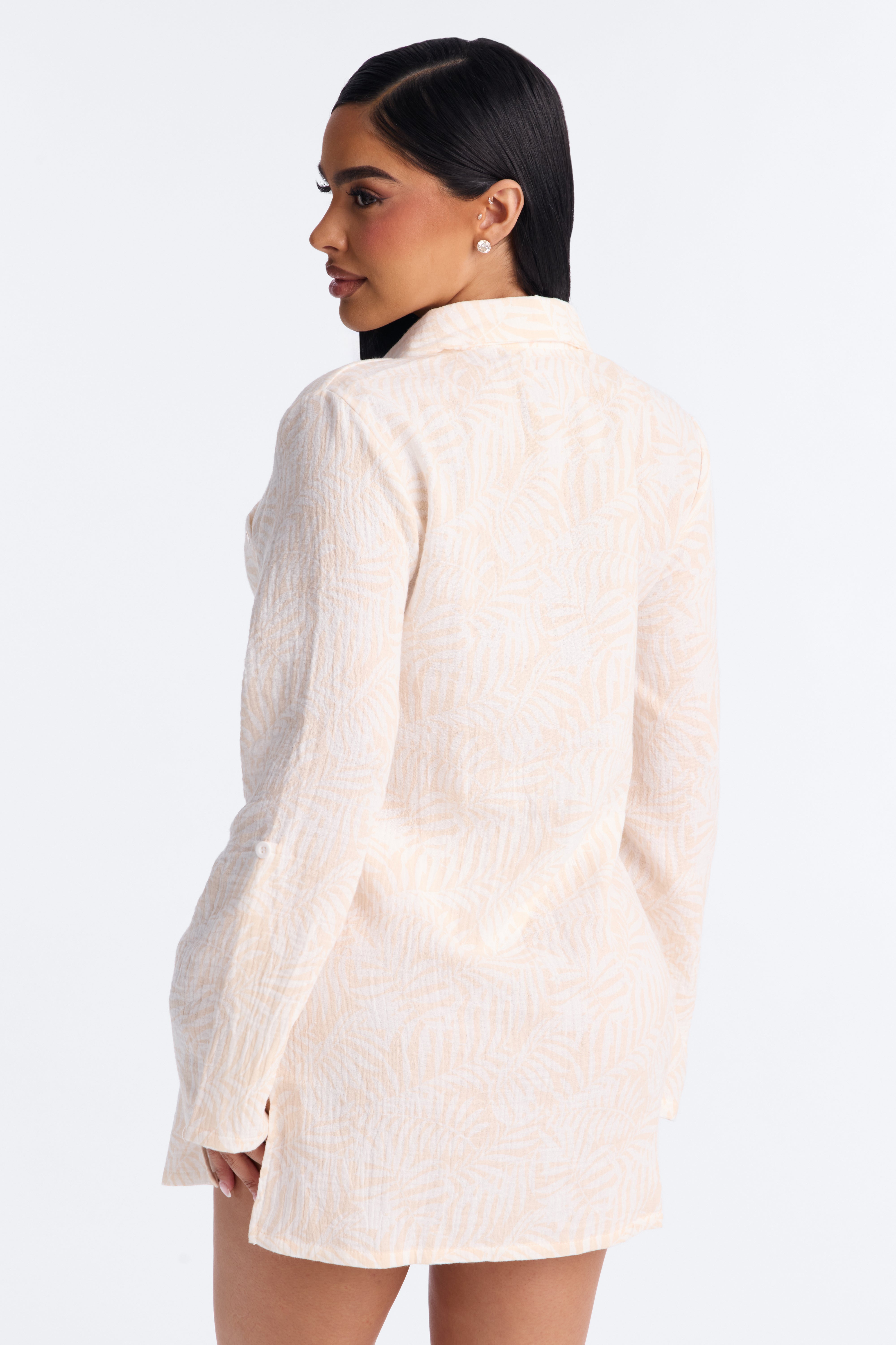 Sun Down Long Sleeve Cover Up Button Up Dress - Cream/combo