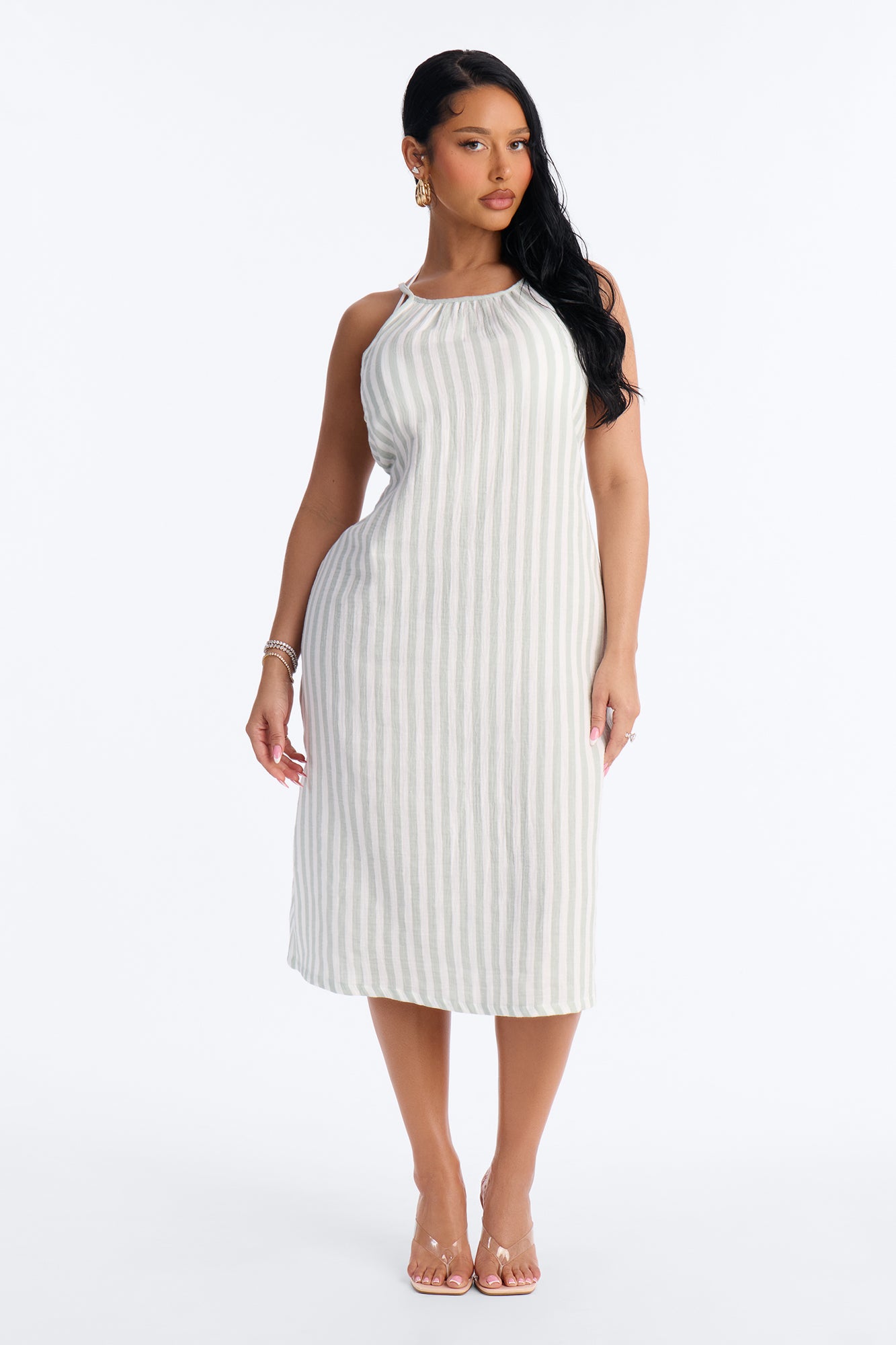 Keep It Sunny Striped Cover Up Slip Dress - Green