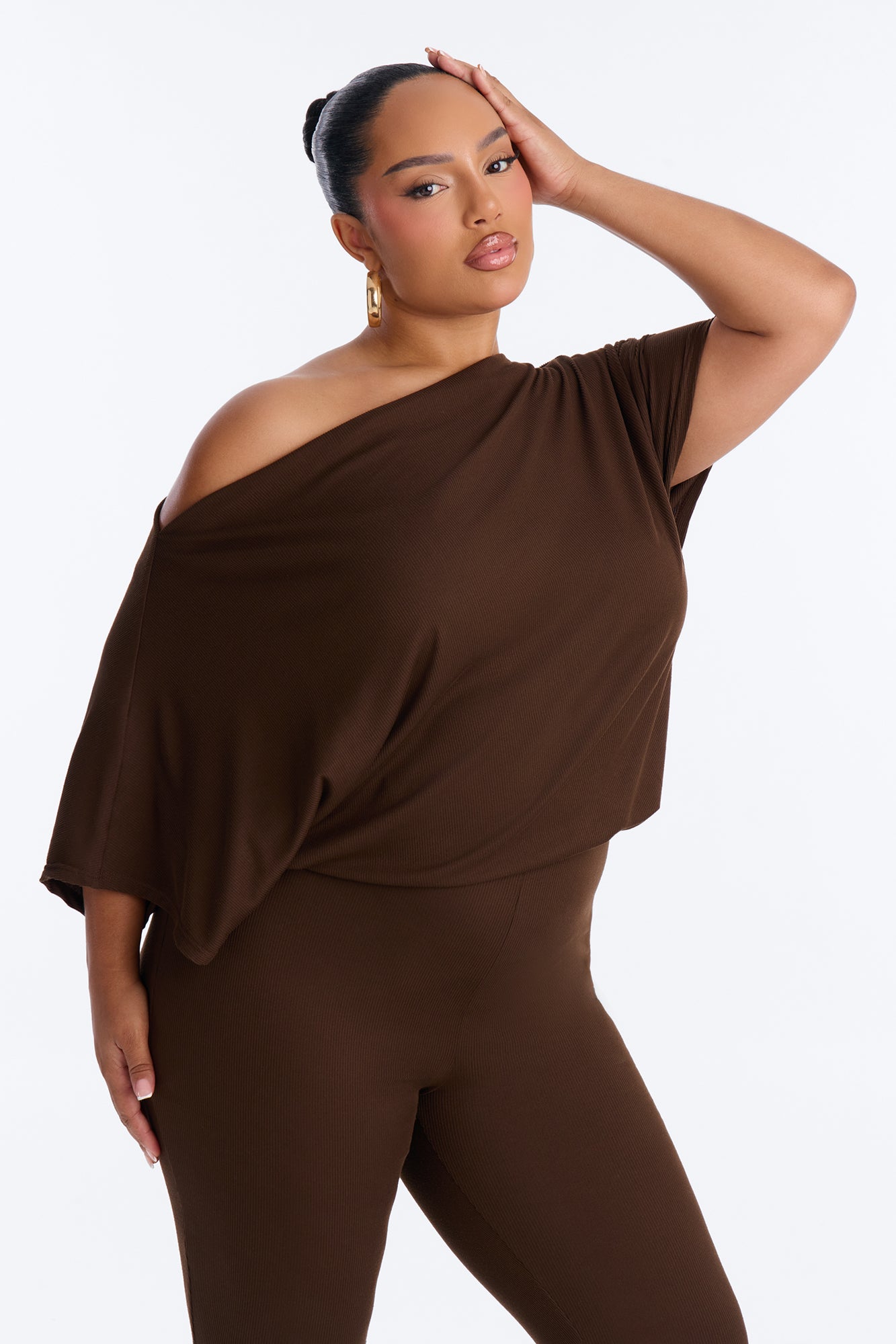 Kacee Off Shoulder Skinny Jumpsuit - Brown