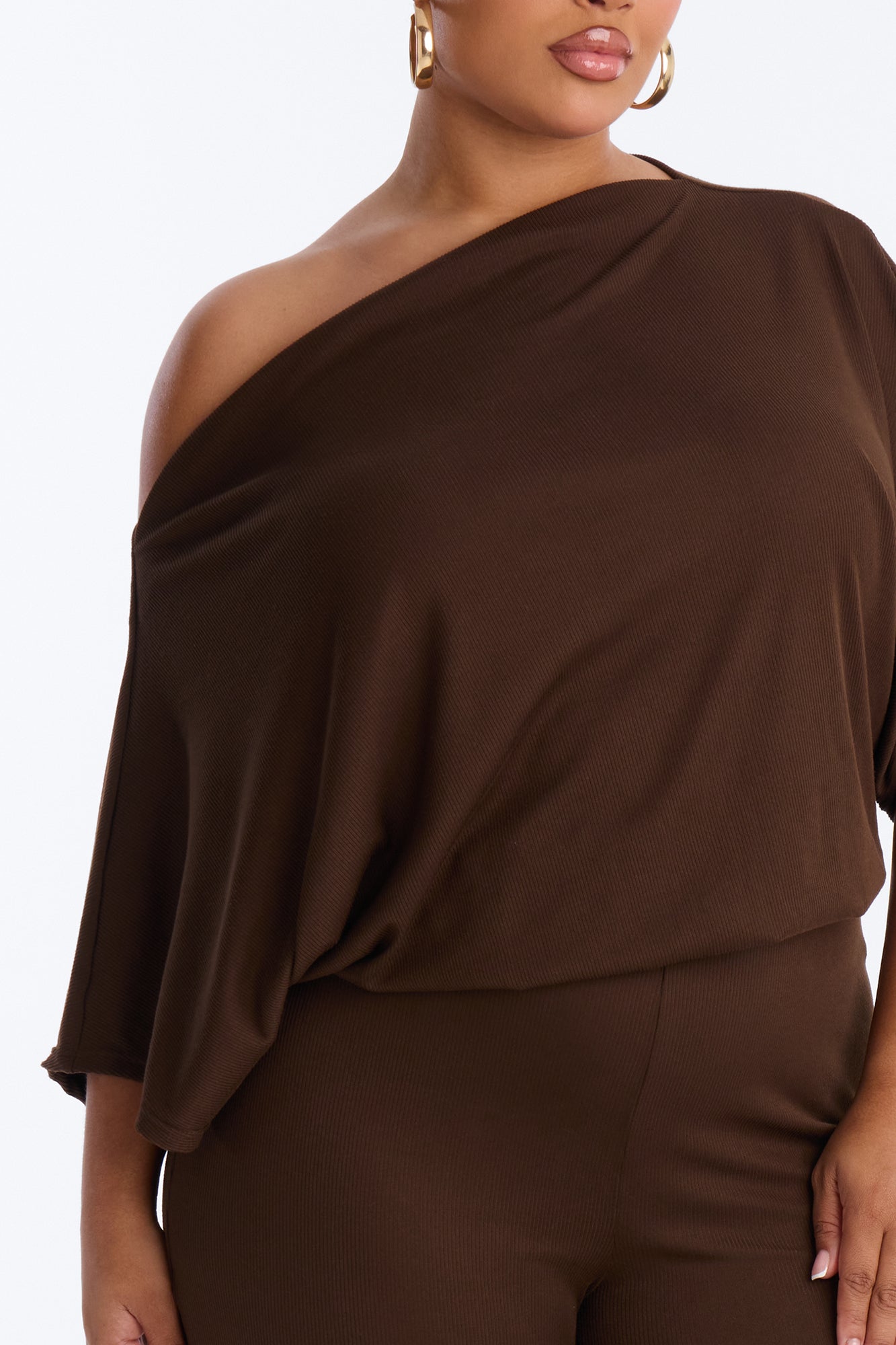 Kacee Off Shoulder Skinny Jumpsuit - Brown