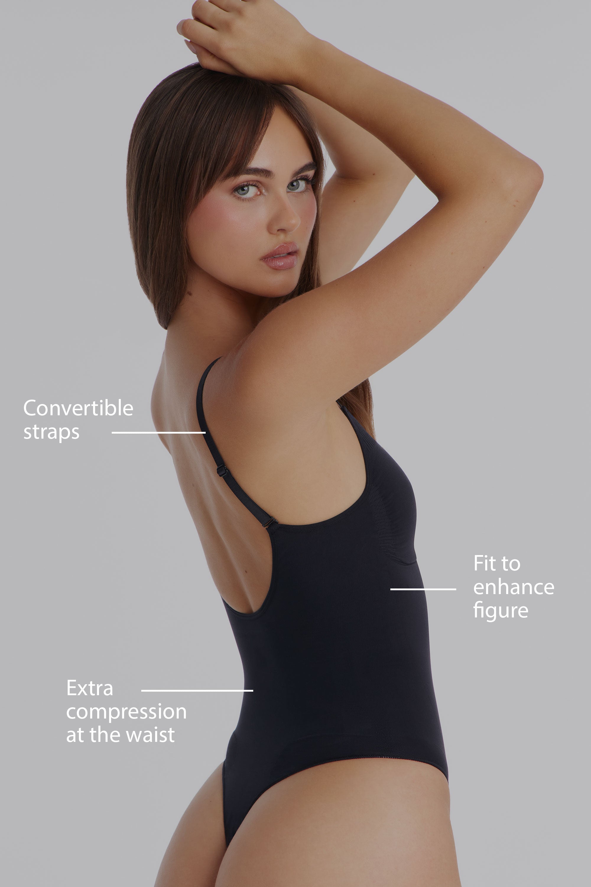 Nova Sculpt Seamless Strong Compression Low Back Thong Bodysuit - Black