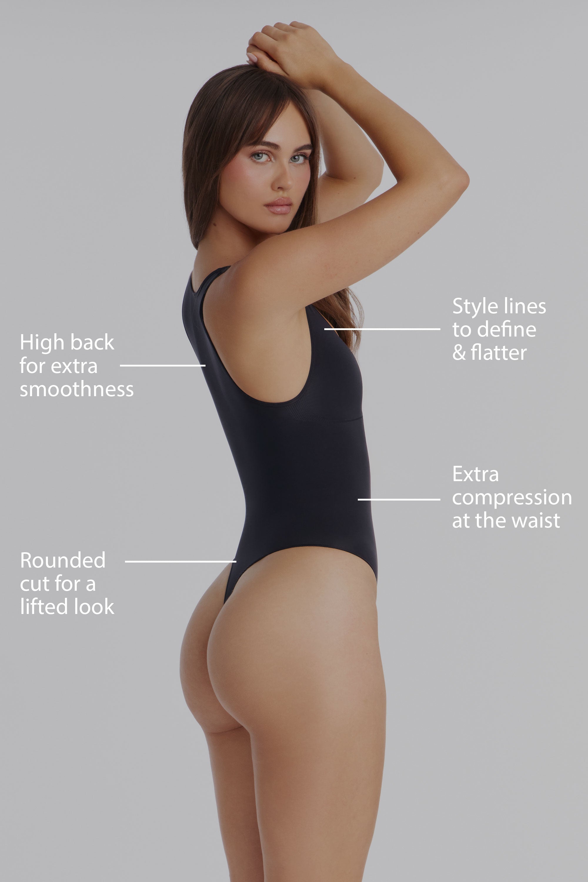 Nova Sculpt Seamless Strong Compression Scoop Neck Thong Bodysuit - Black