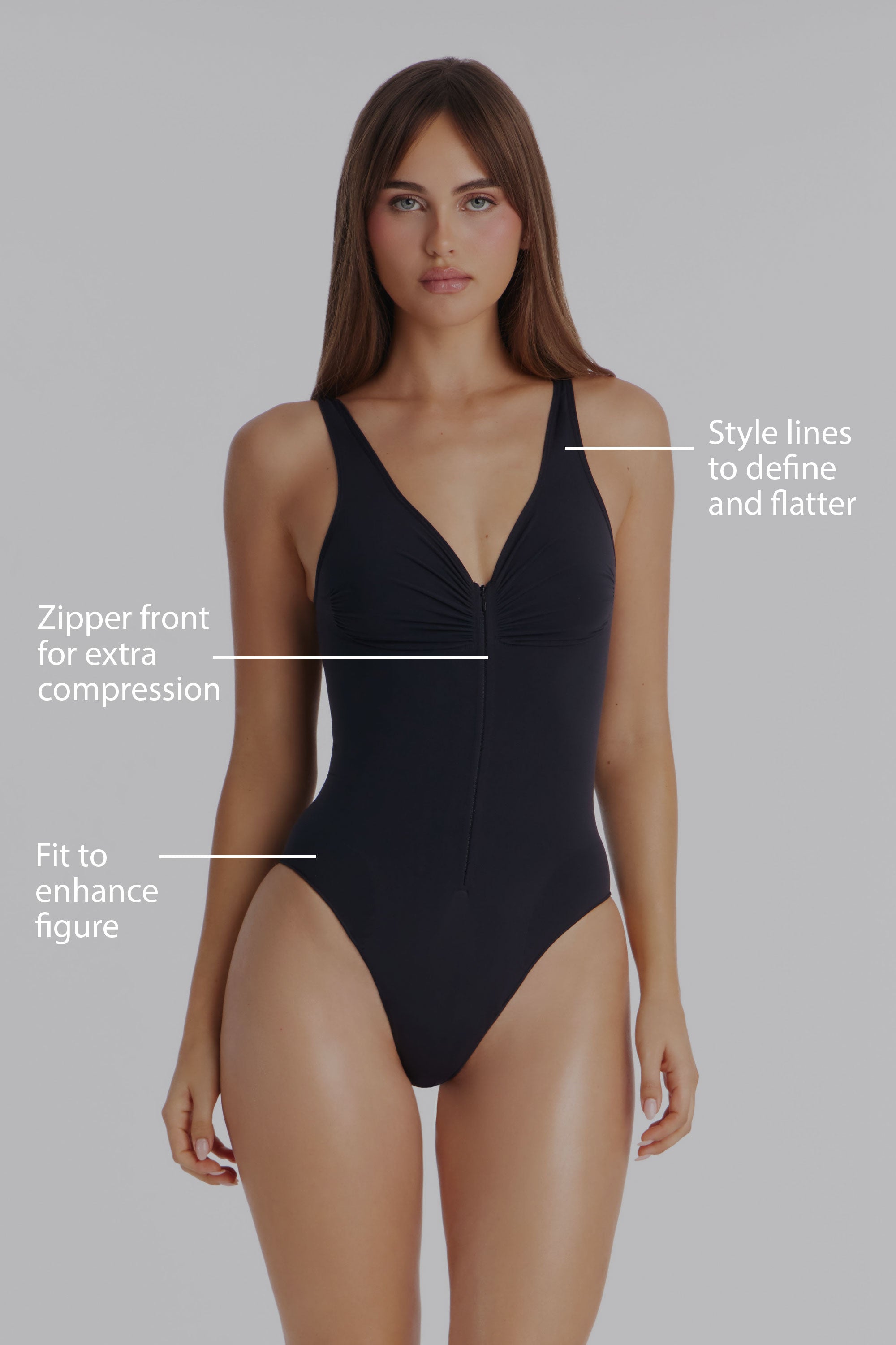 Nova Sculpt Seamless Strong Compression Zip Front Brief Bodysuit - Black